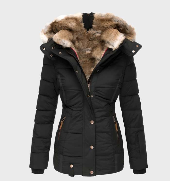 Winter Jacket for Women, Slim Fit with Hood | Water-Resistant | Black