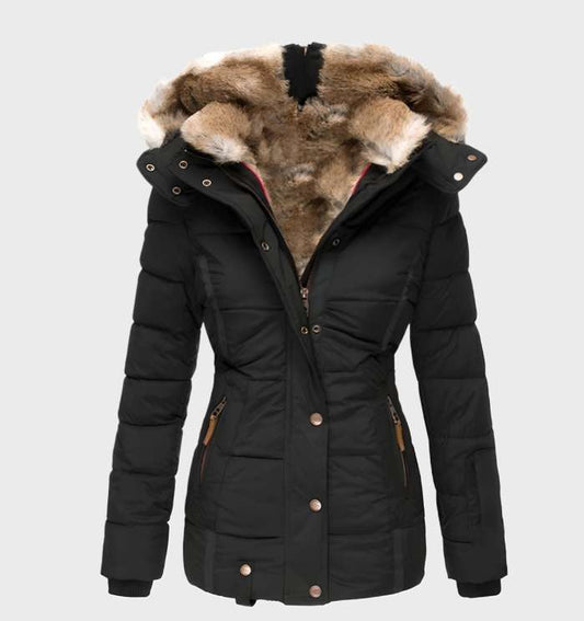 Winter Jacket for Women, Slim Fit with Hood | Water-Resistant | Black
