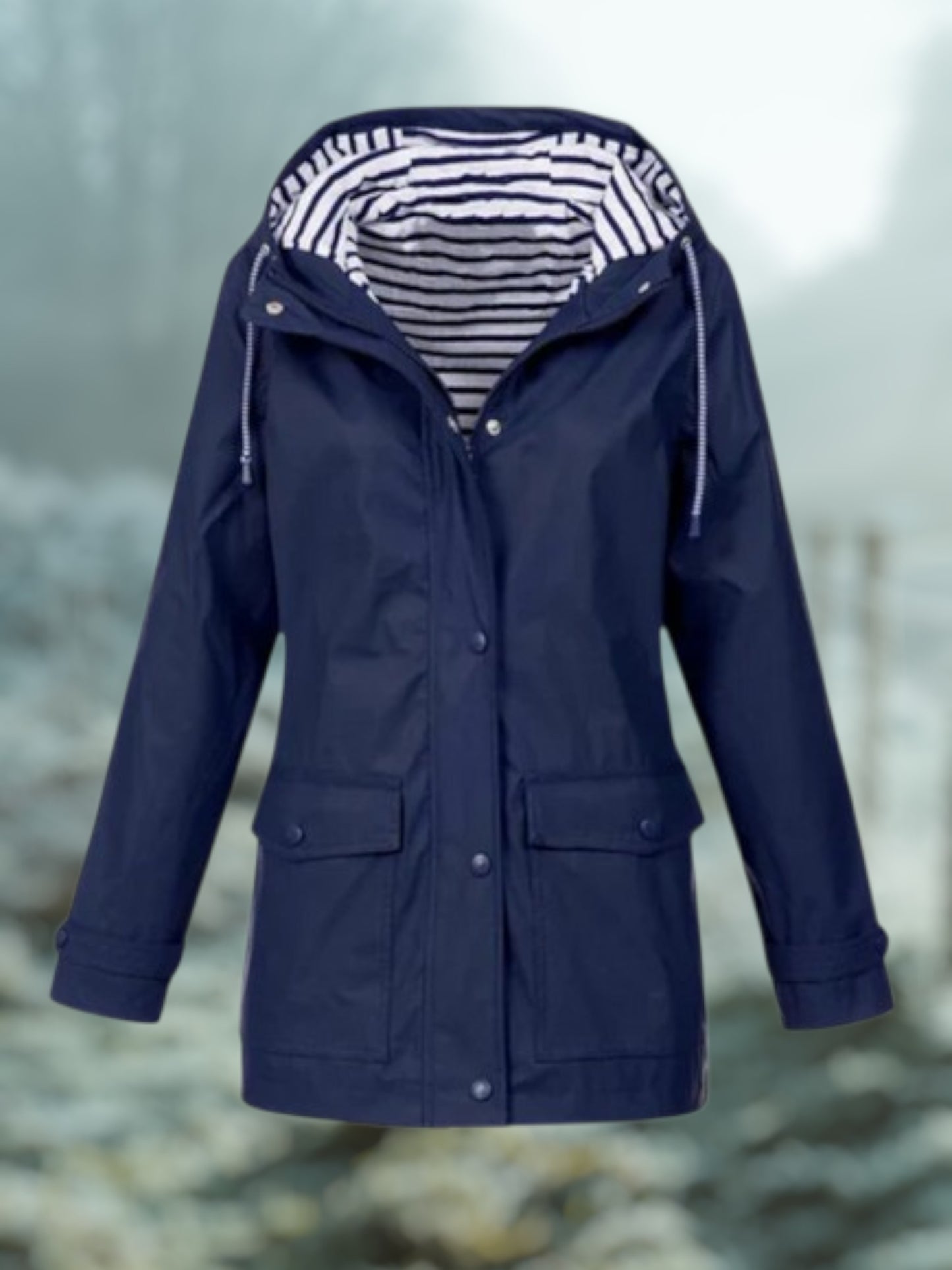 Winter Rain Jacket with Hood | Waterproof | Navy Blue
