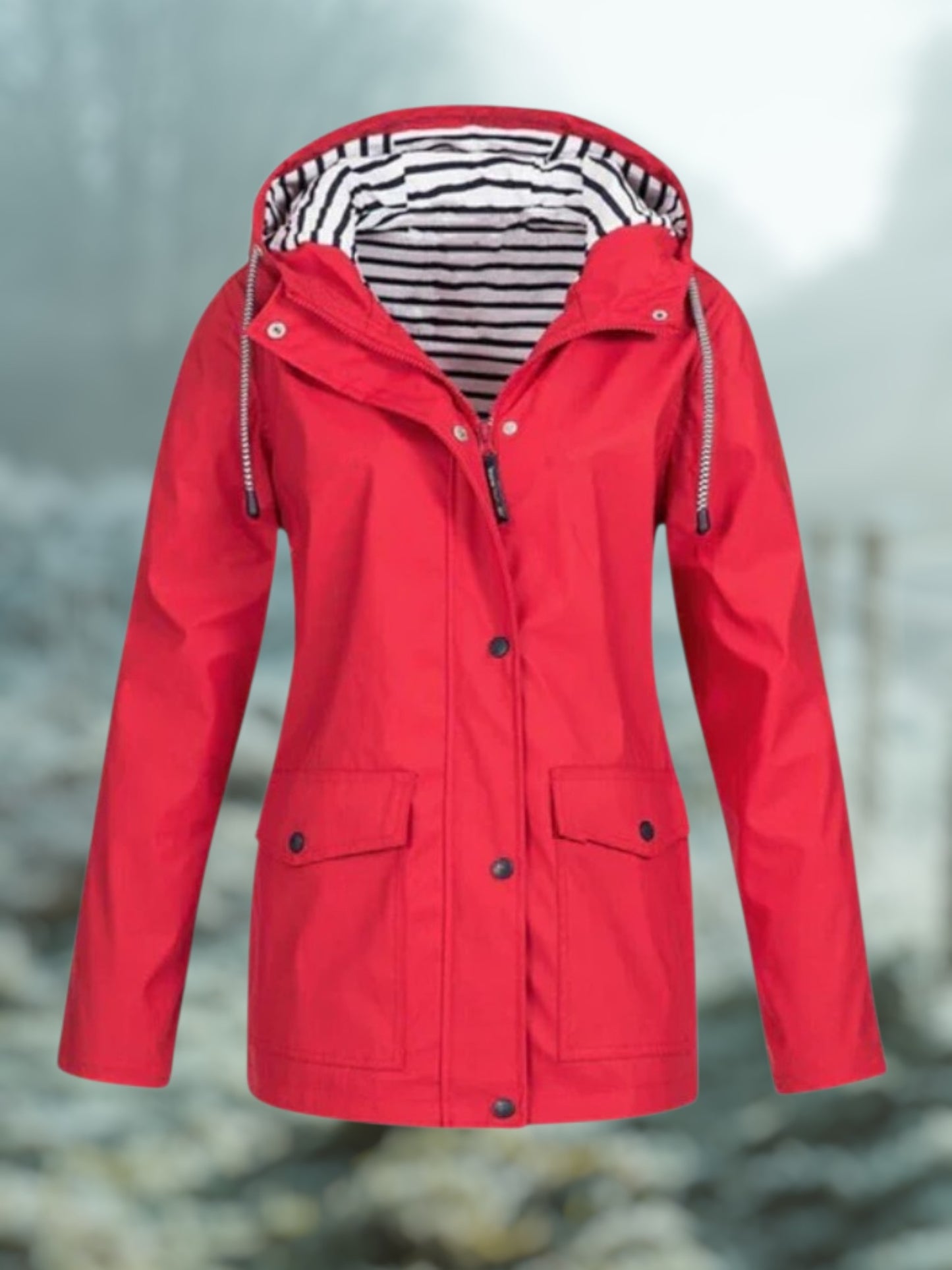 Winter Rain Jacket with Hood | Waterproof | Red