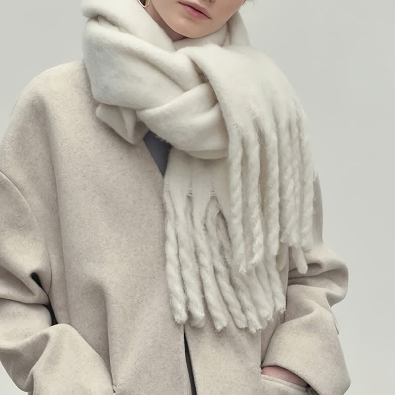 Winter Scarf for Women | Knitted Classic Design | White