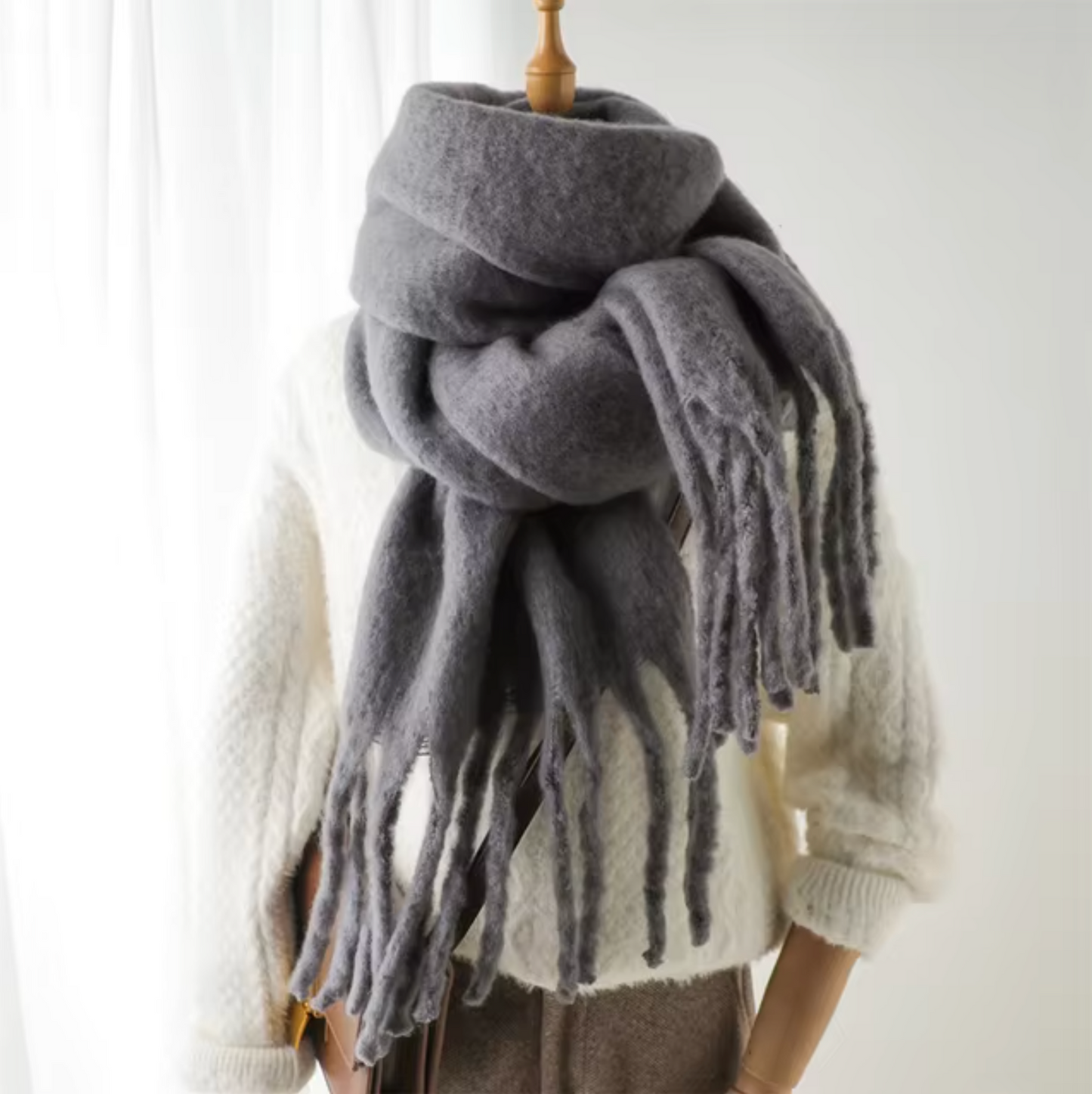 Winter Scarf for Women | Thick Pashmina Design | Gray