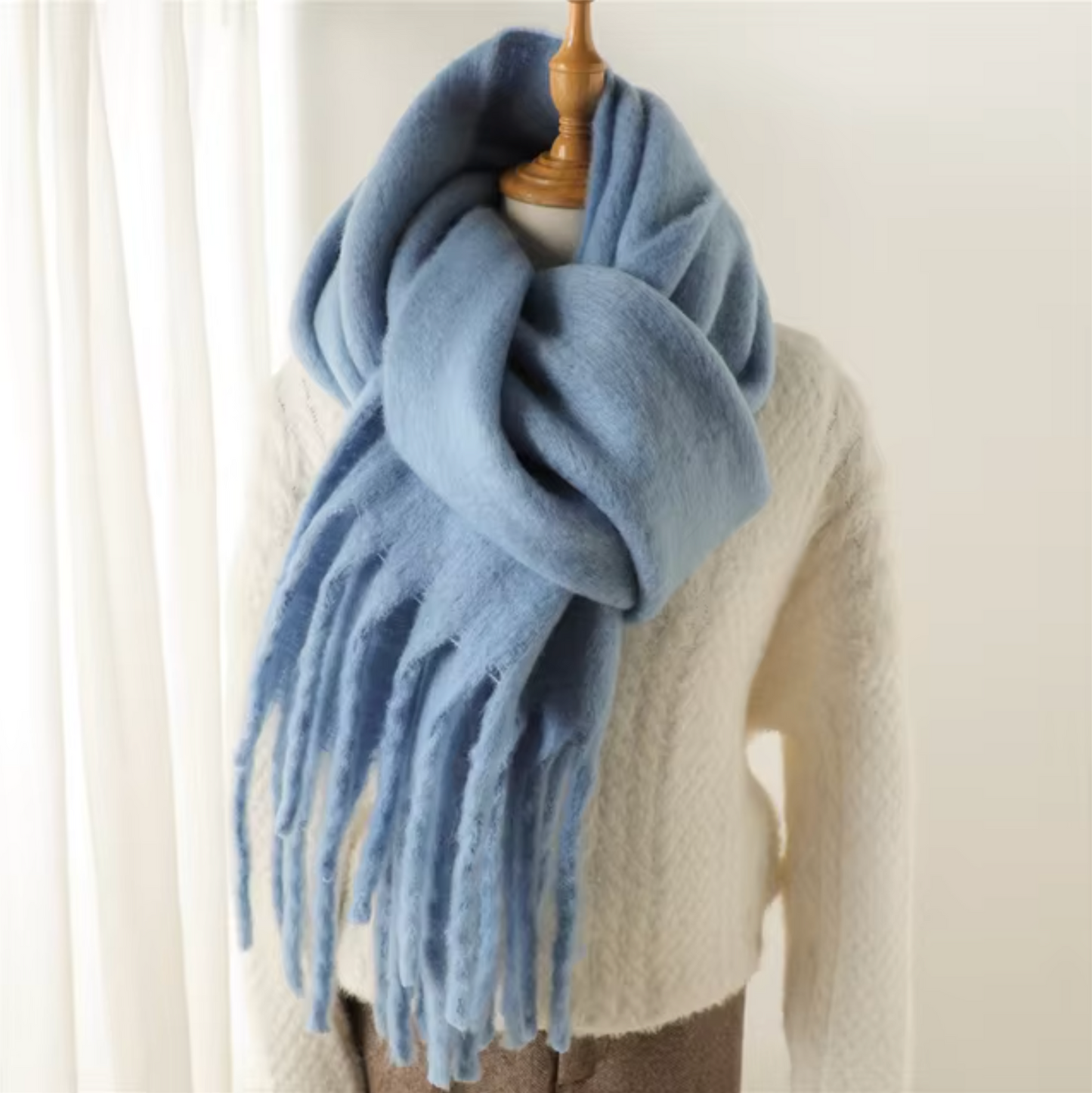 Winter Scarf for Women | Thick Pashmina Design | Light Blue