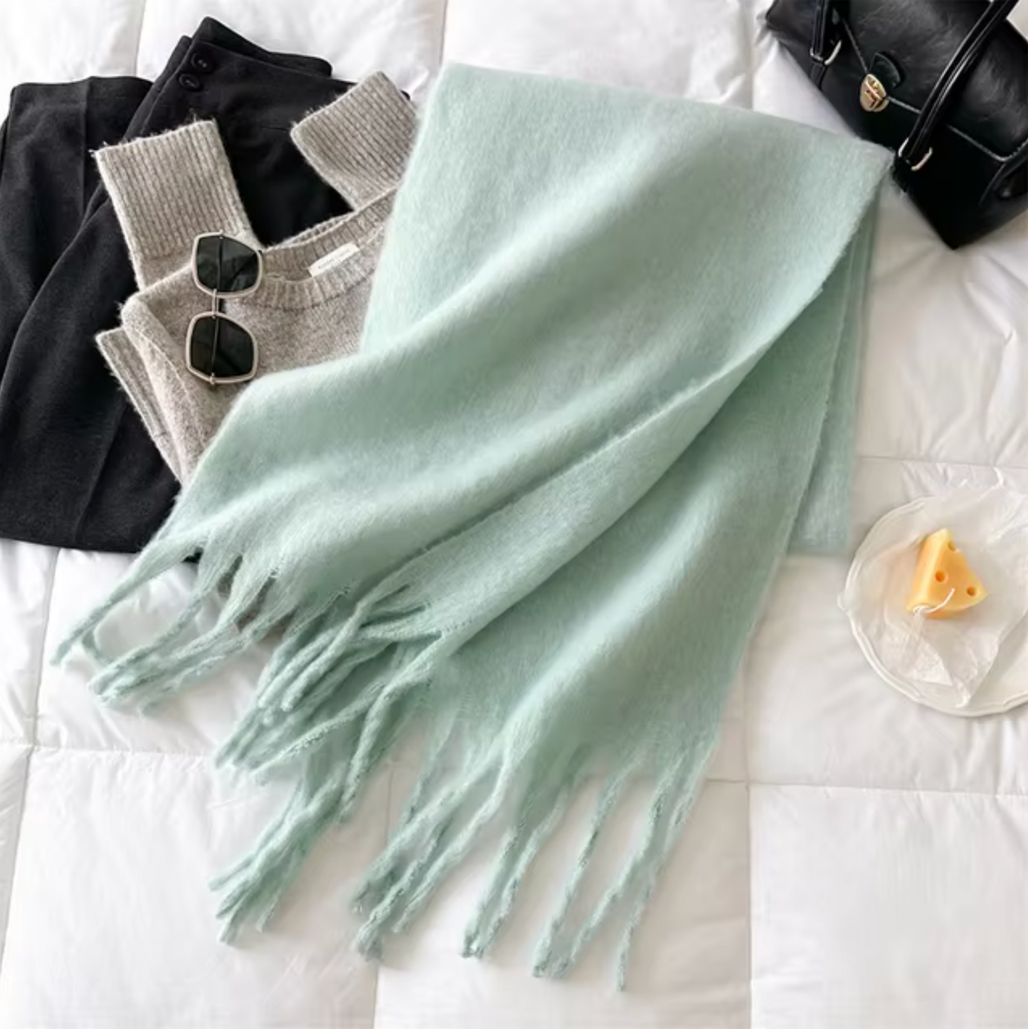 Winter Scarf for Women | Thick Pashmina Design | Mint Green