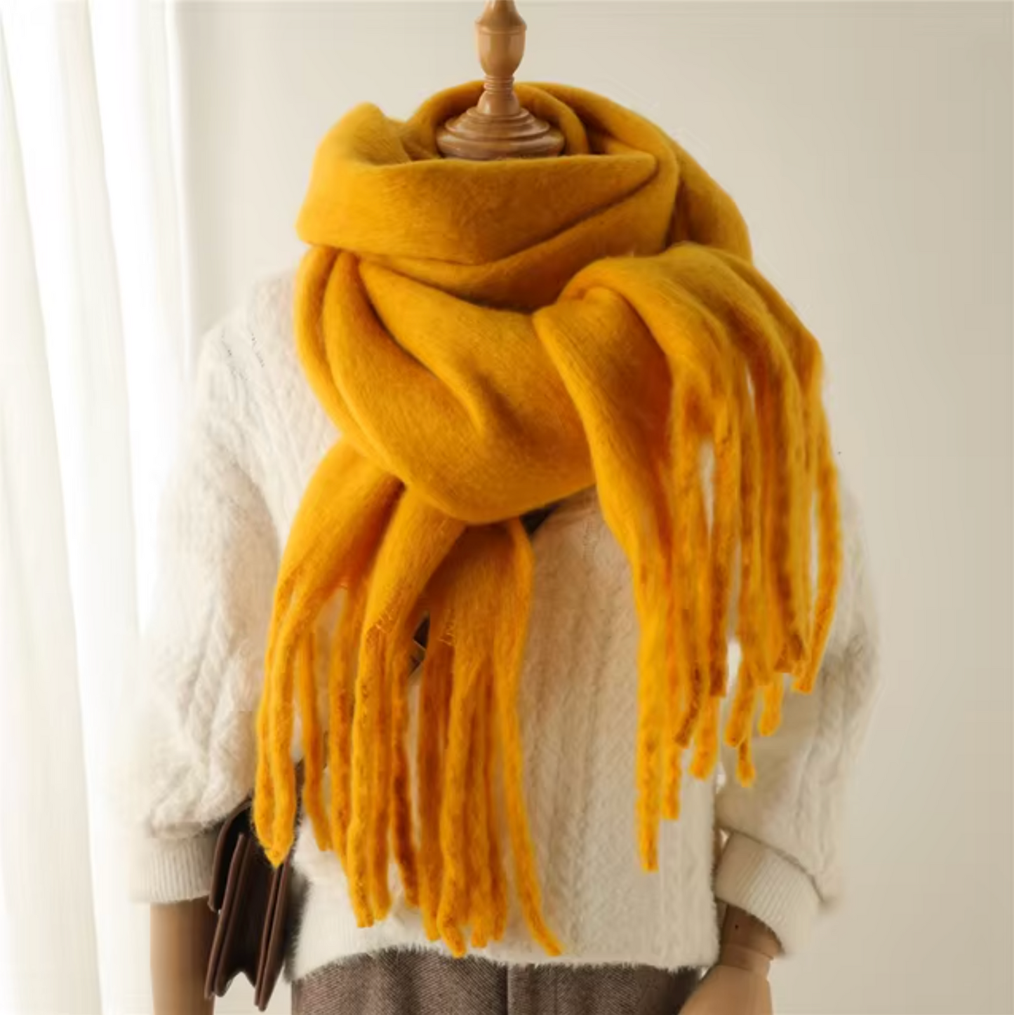 Winter Scarf for Women | Thick Pashmina Design | Mustard Yellow