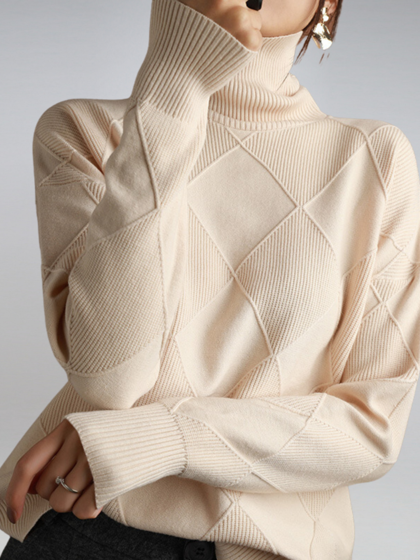 Women Knit Sweater | Turtleneck | Beige