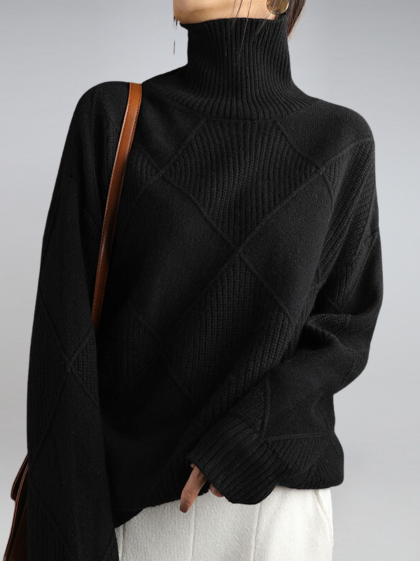 Women Knit Sweater | Turtleneck | Black