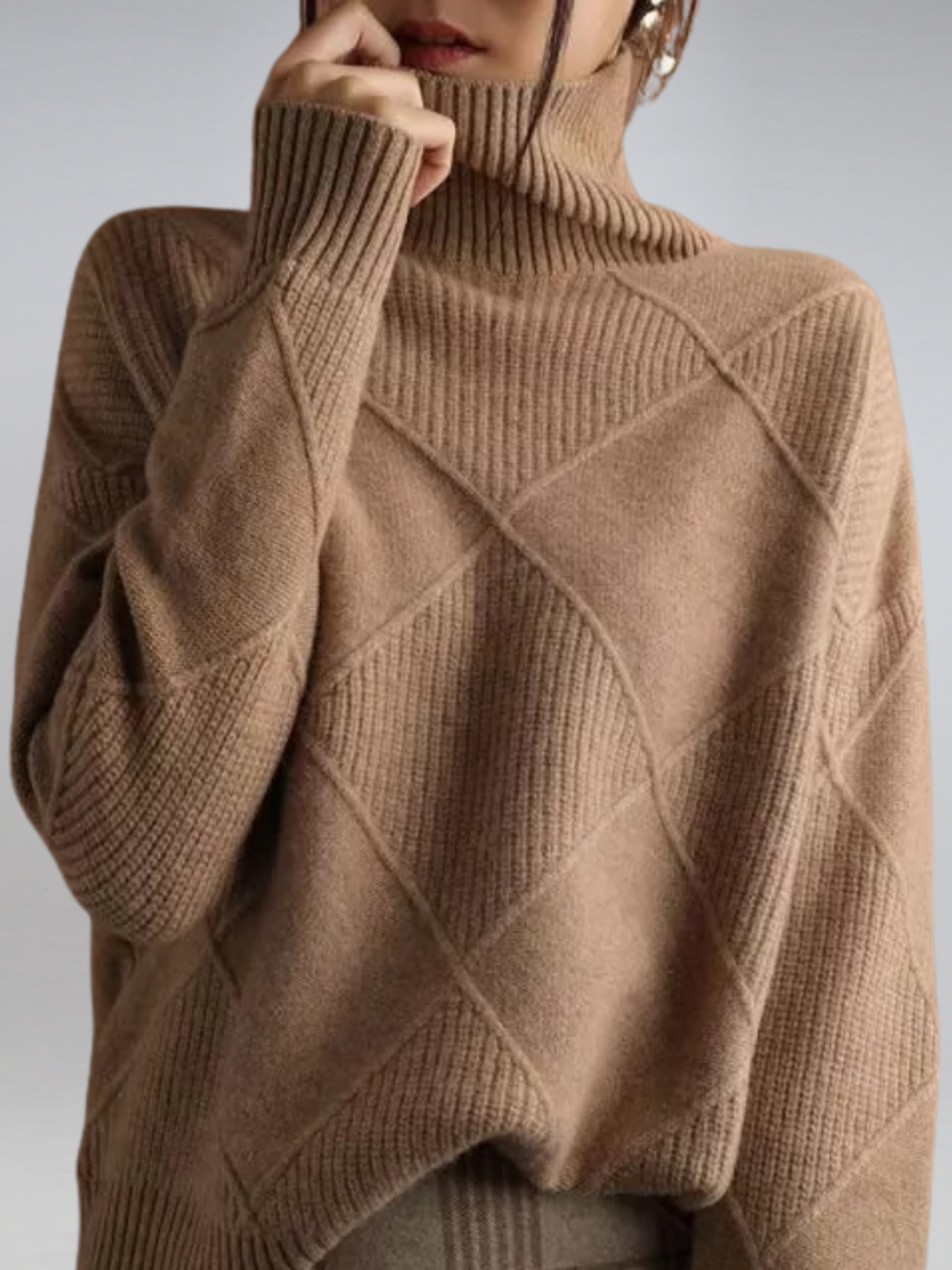 Women Knit Sweater | Turtleneck | Brown