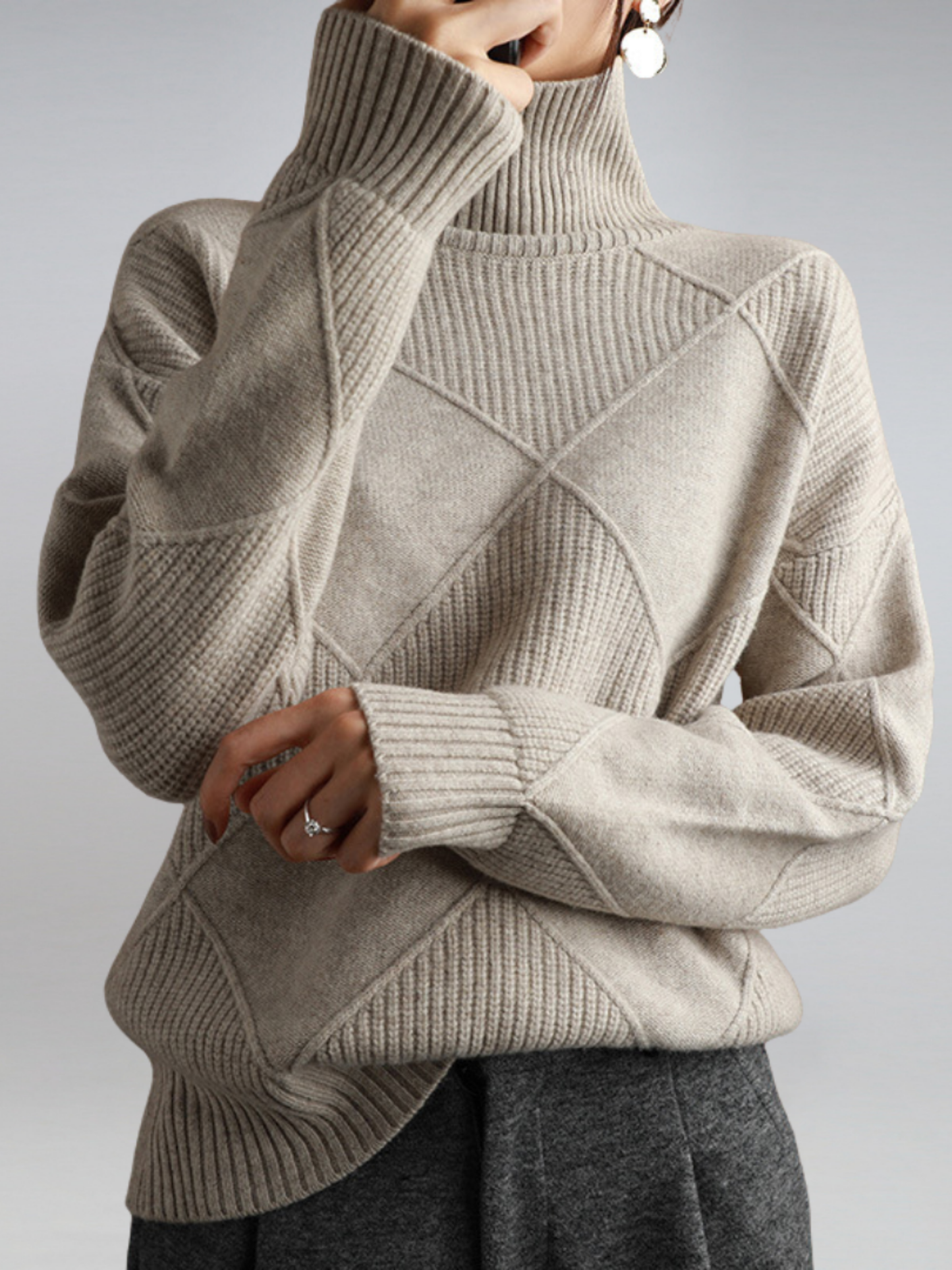 Women Knit Sweater | Turtleneck | Khaki