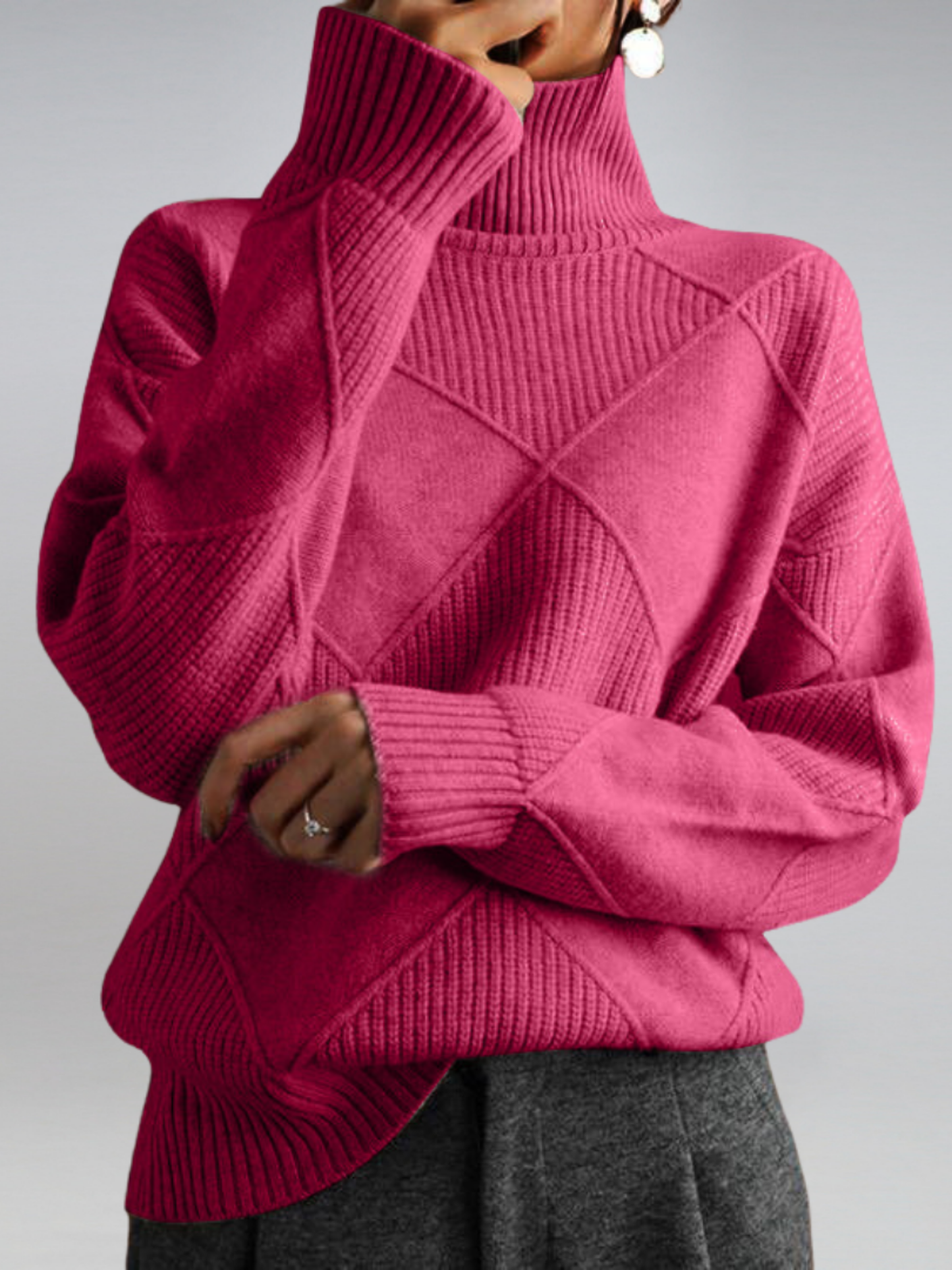 Women Knit Sweater | Turtleneck | Pink