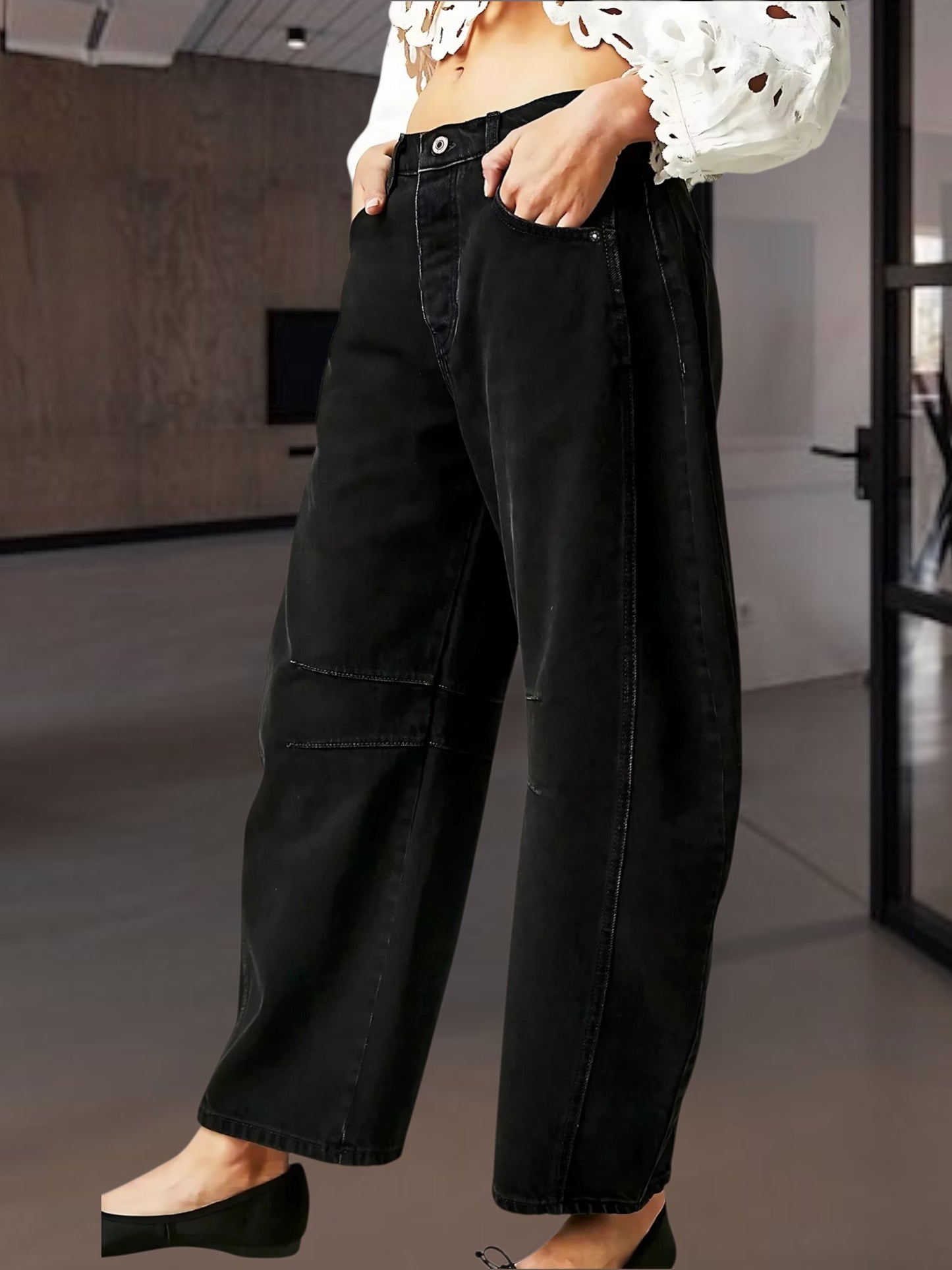 Women's Barrel Jeans in Durable Cotton, Mid-Rise, Ankle-Length | Black