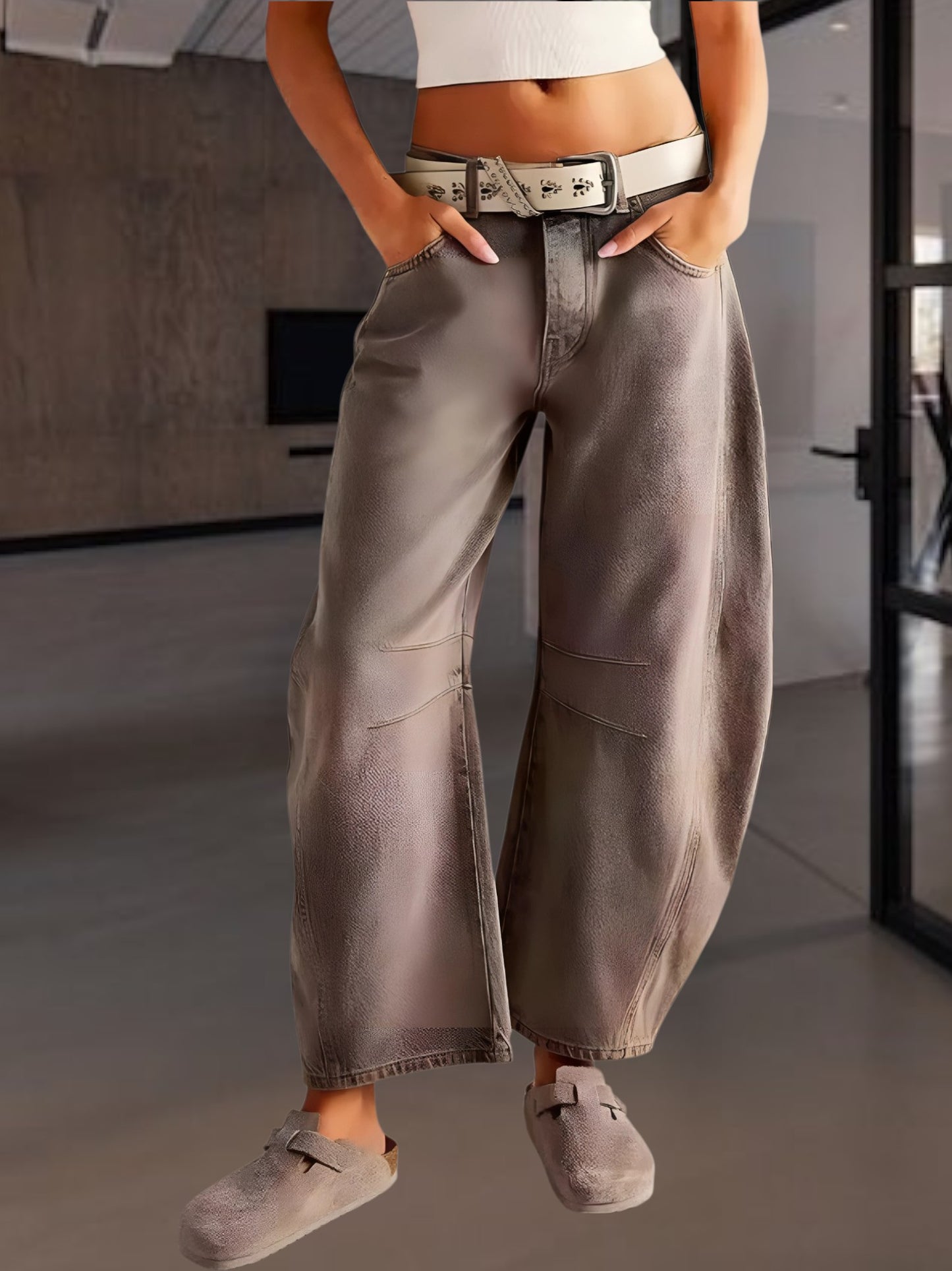 Women's Barrel Jeans in Durable Cotton, Mid-Rise, Ankle-Length | Camel