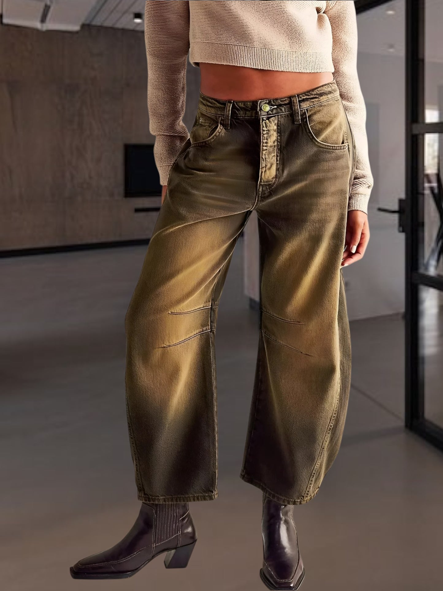 Women's Barrel Jeans in Durable Cotton, Mid-Rise, Ankle-Length | Caramel