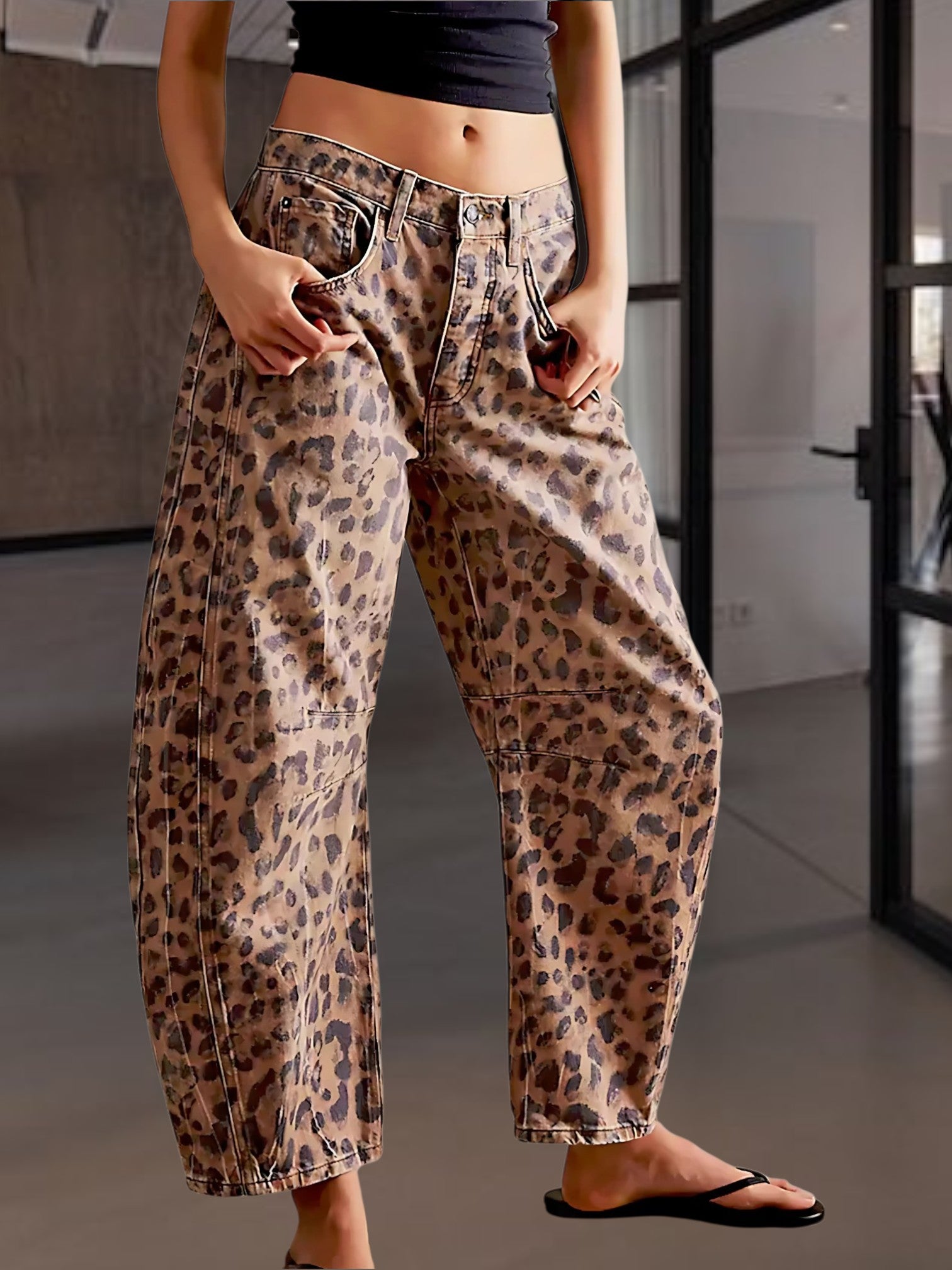 Women's Barrel Jeans in Durable Cotton, Mid-Rise, Ankle-Length | Leopard