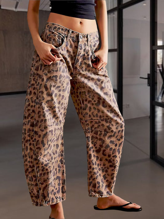 Women's Barrel Jeans in Durable Cotton, Mid-Rise, Ankle-Length | Leopard