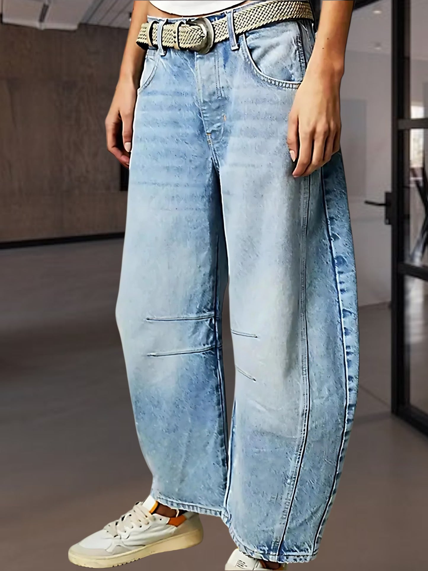 Women's Barrel Jeans in Durable Cotton, Mid-Rise, Ankle-Length | Light Blue