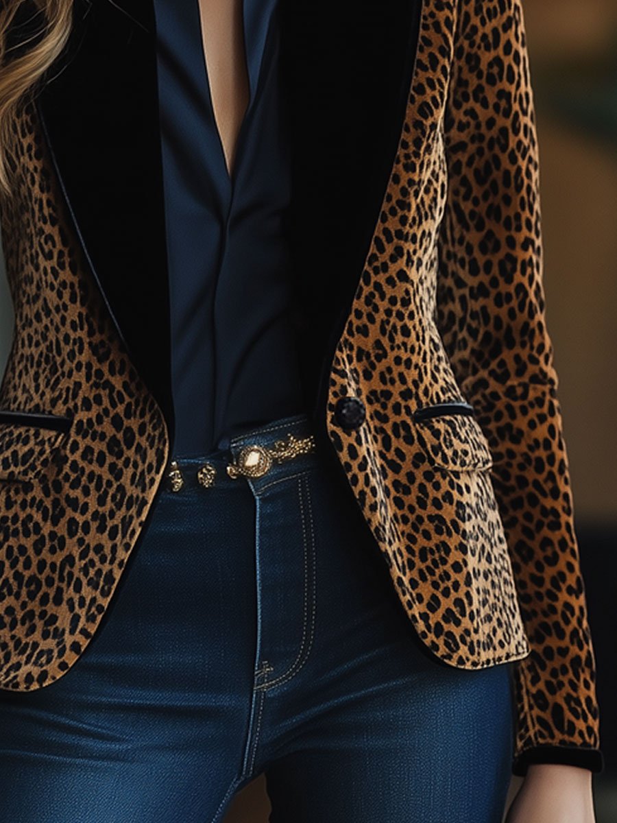 Leopard Print Blazer for Women | Loose Fit