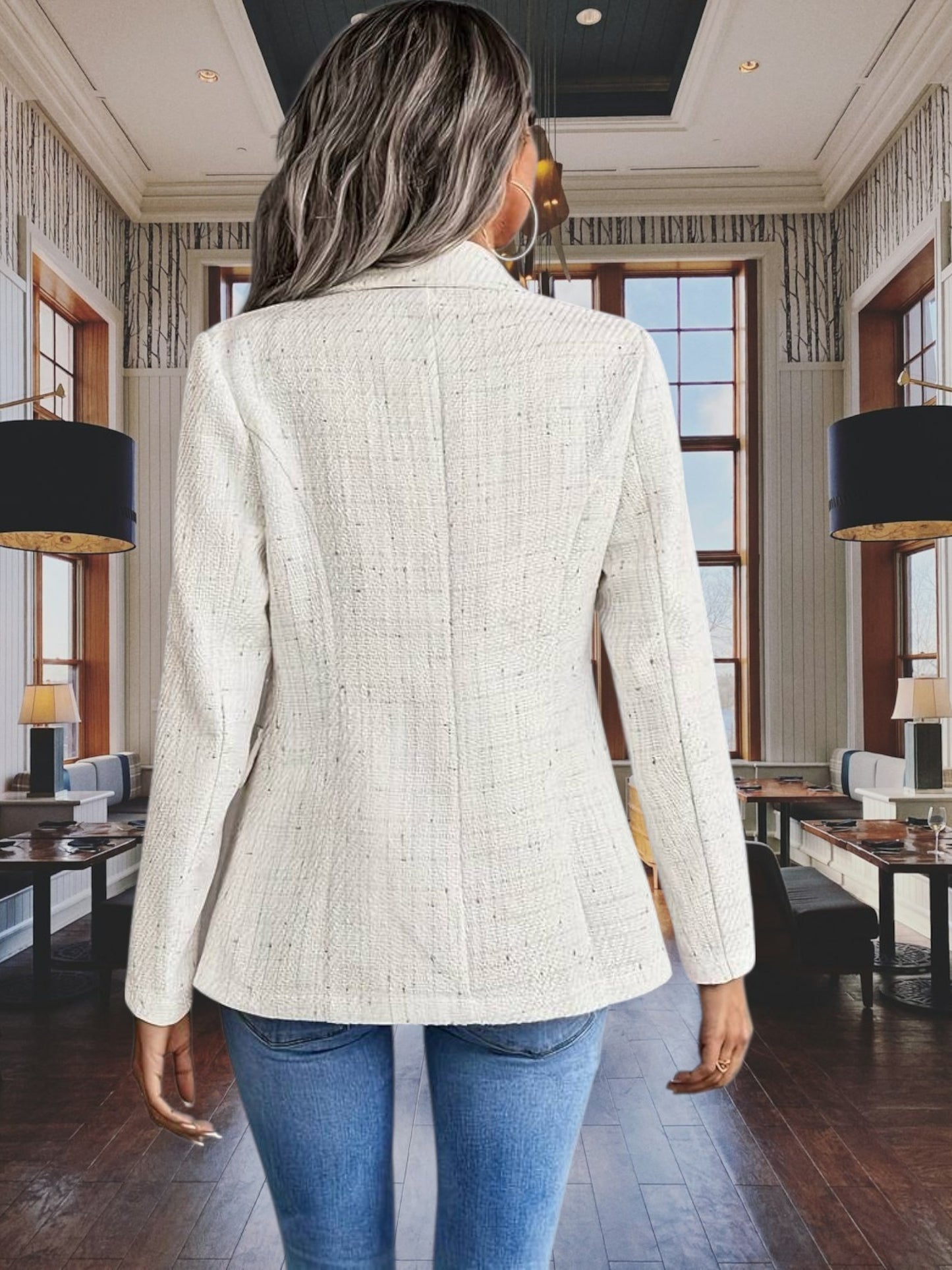 Women's Blazer with Notched Collar and Long Sleeves | Beige 3