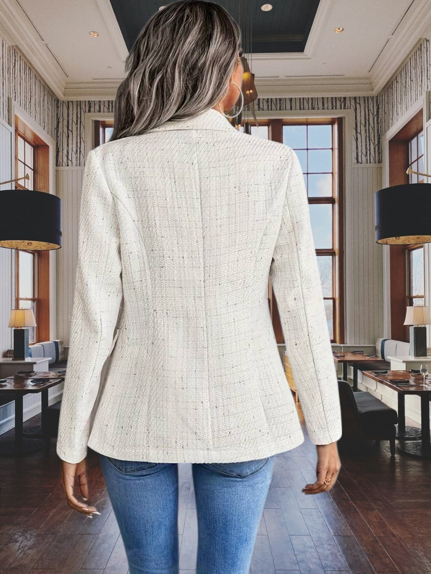 Women's Blazer with Notched Collar and Long Sleeves | Beige 3