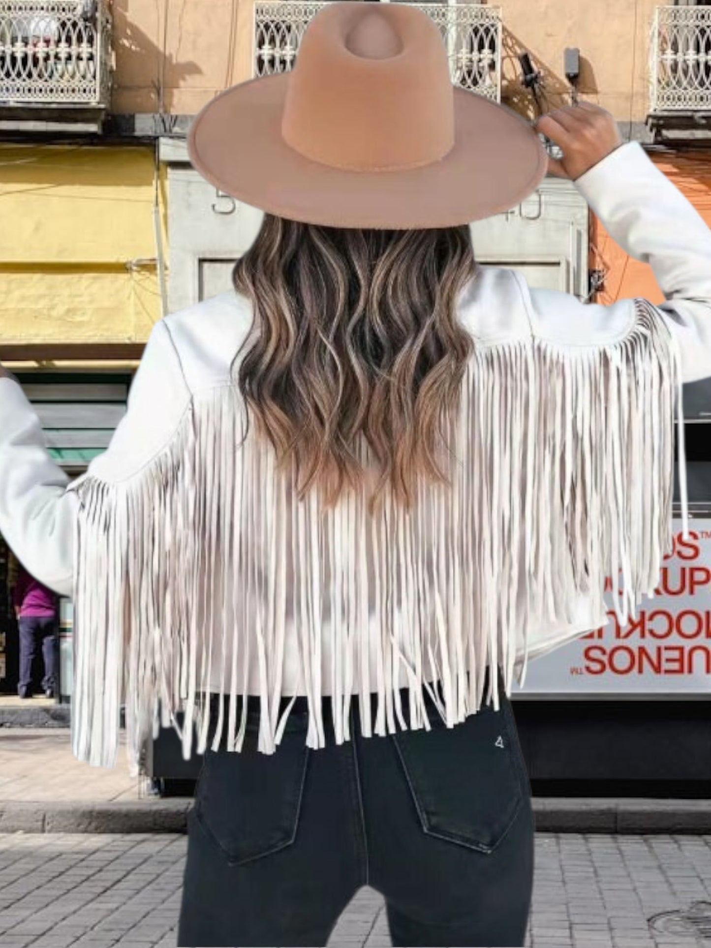 Women's Bohemian Fringe Jacket in Soft Fabric, Relaxed Fit, Long Sleeves | White