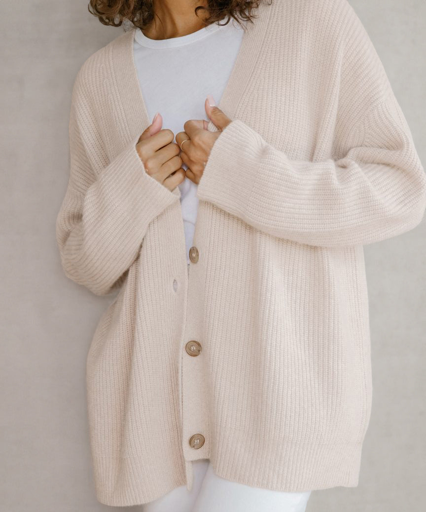 Women's Cardigan, Relaxed Fit, V-Neck with Button Detail | Long Sleeve 4