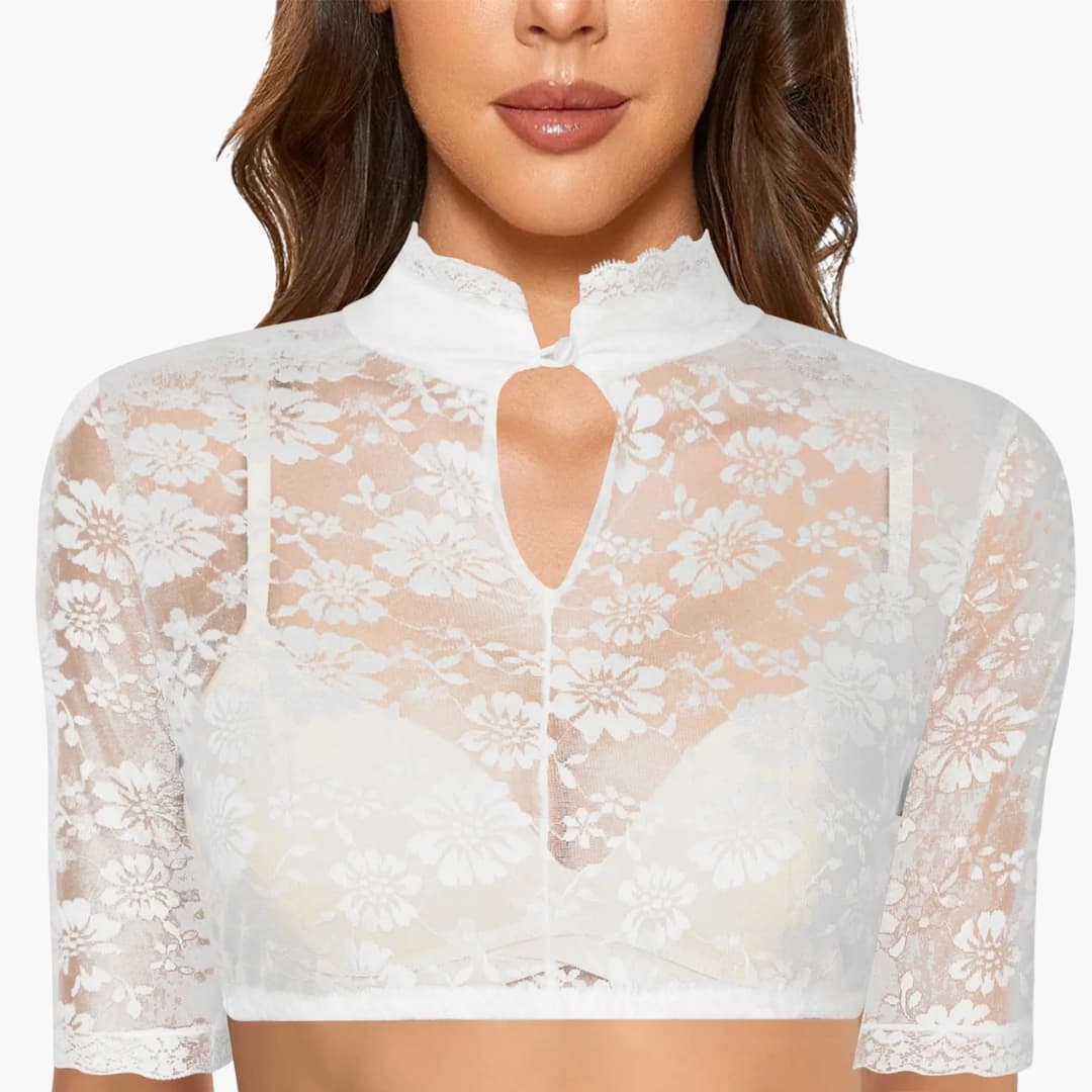 Women's Dirndl Blouse | High Collar, Floral Design | Traditional Fit 0