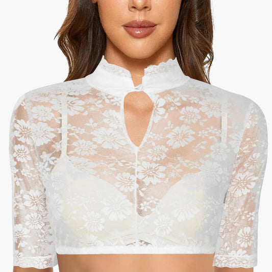 Women's Dirndl Blouse | High Collar, Floral Design | Traditional Fit 0
