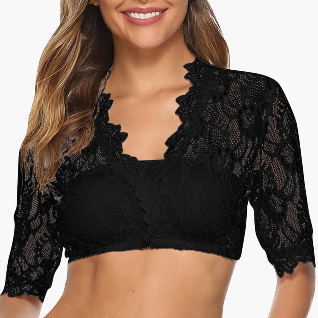Women's Dirndl Blouse | V-Neck Lace Sleeves | Short Cut | 0