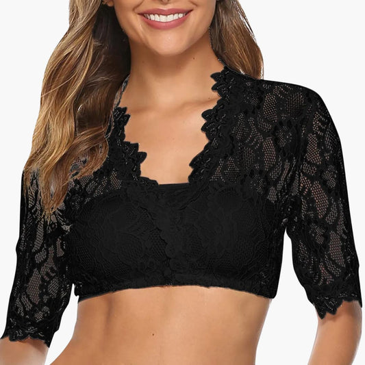 Women's Dirndl Blouse | V-Neck Lace Sleeves | Short Cut | 0