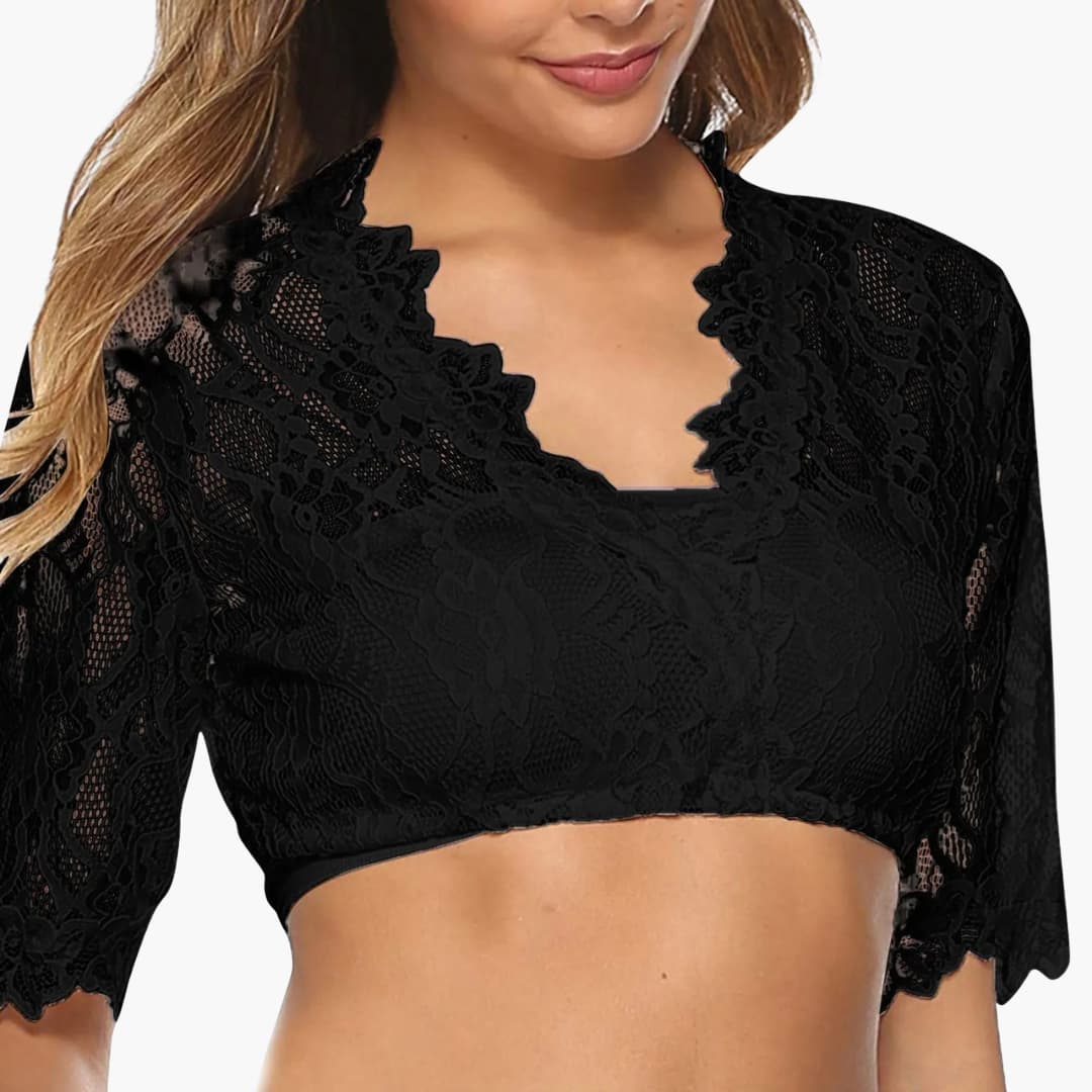 Women's Dirndl Blouse | V-Neck Lace Sleeves | Short Cut | 1