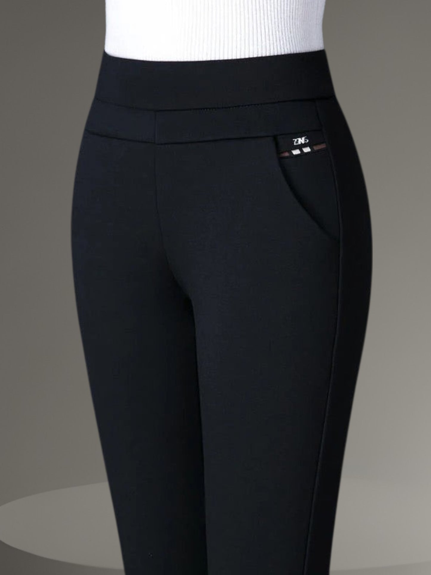 Women's High-Waisted Stretch Leggings with Faux Pocket Detail | Black