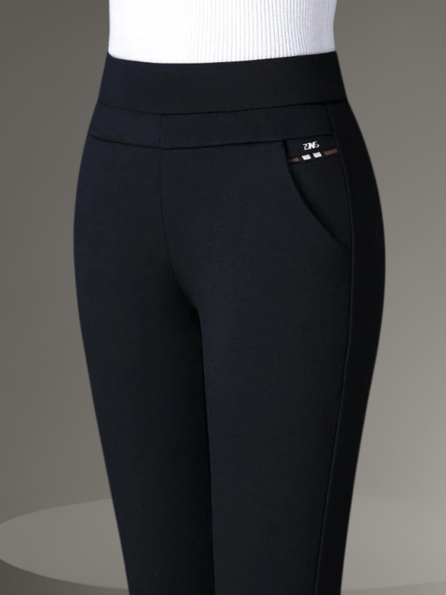 Women's High-Waisted Stretch Leggings with Faux Pocket Detail | Black