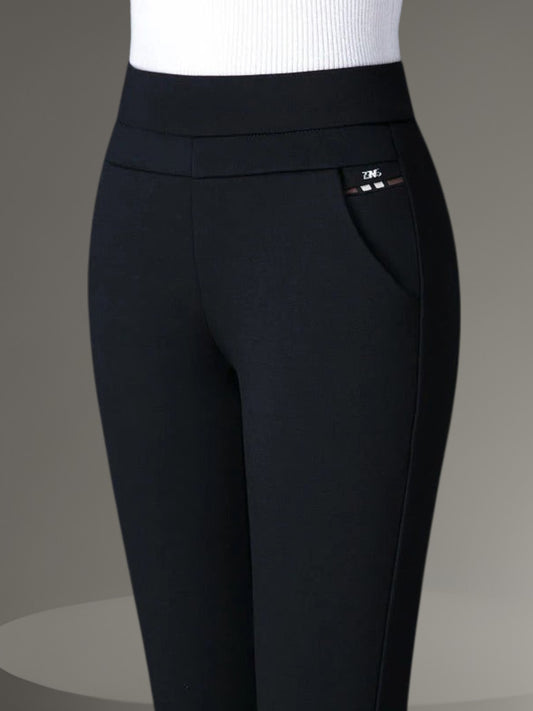 Women's High-Waisted Stretch Leggings with Faux Pocket Detail | Black