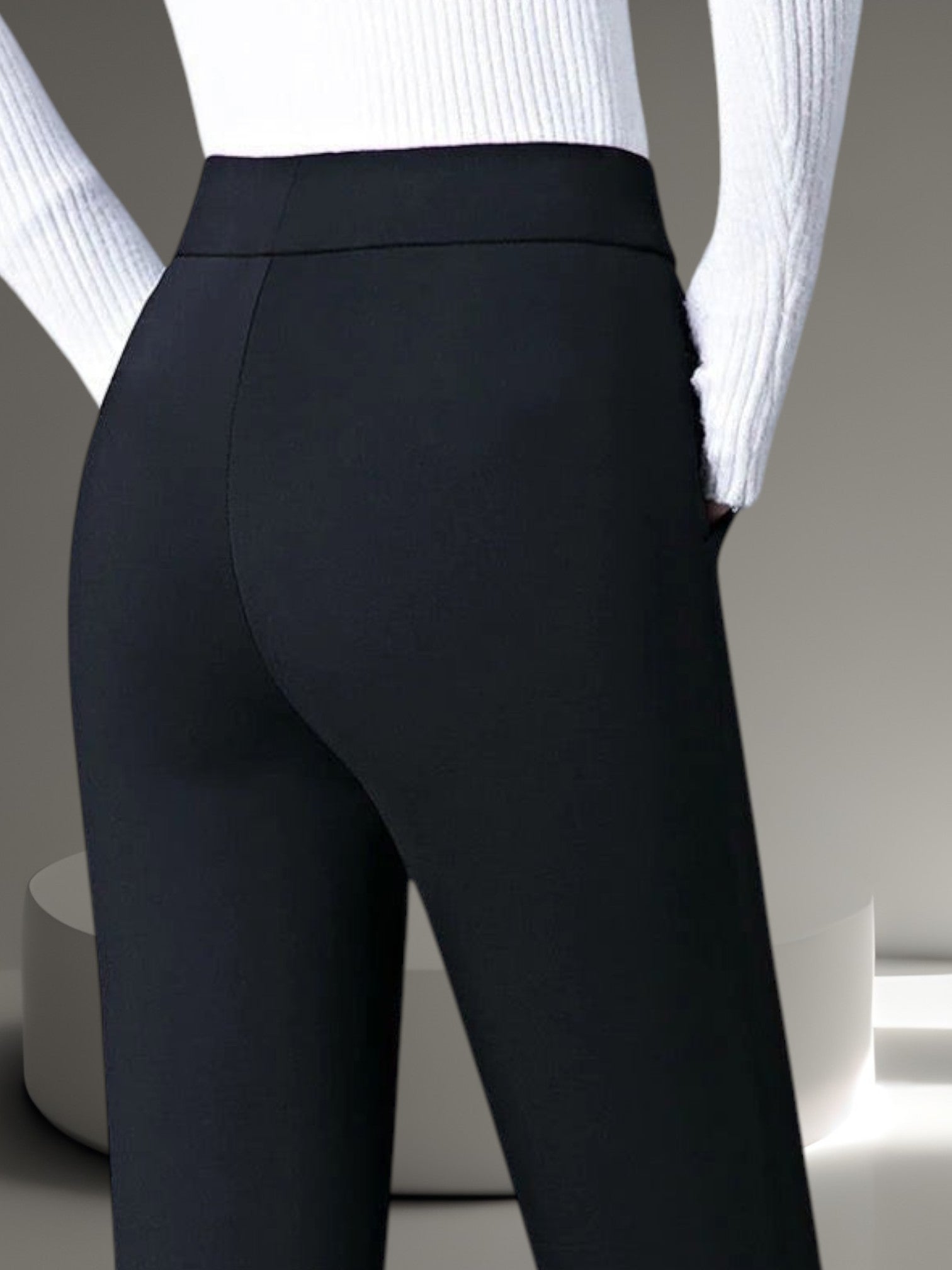 Women's High-Waisted Stretch Leggings with Faux Pocket Detail | Black 2