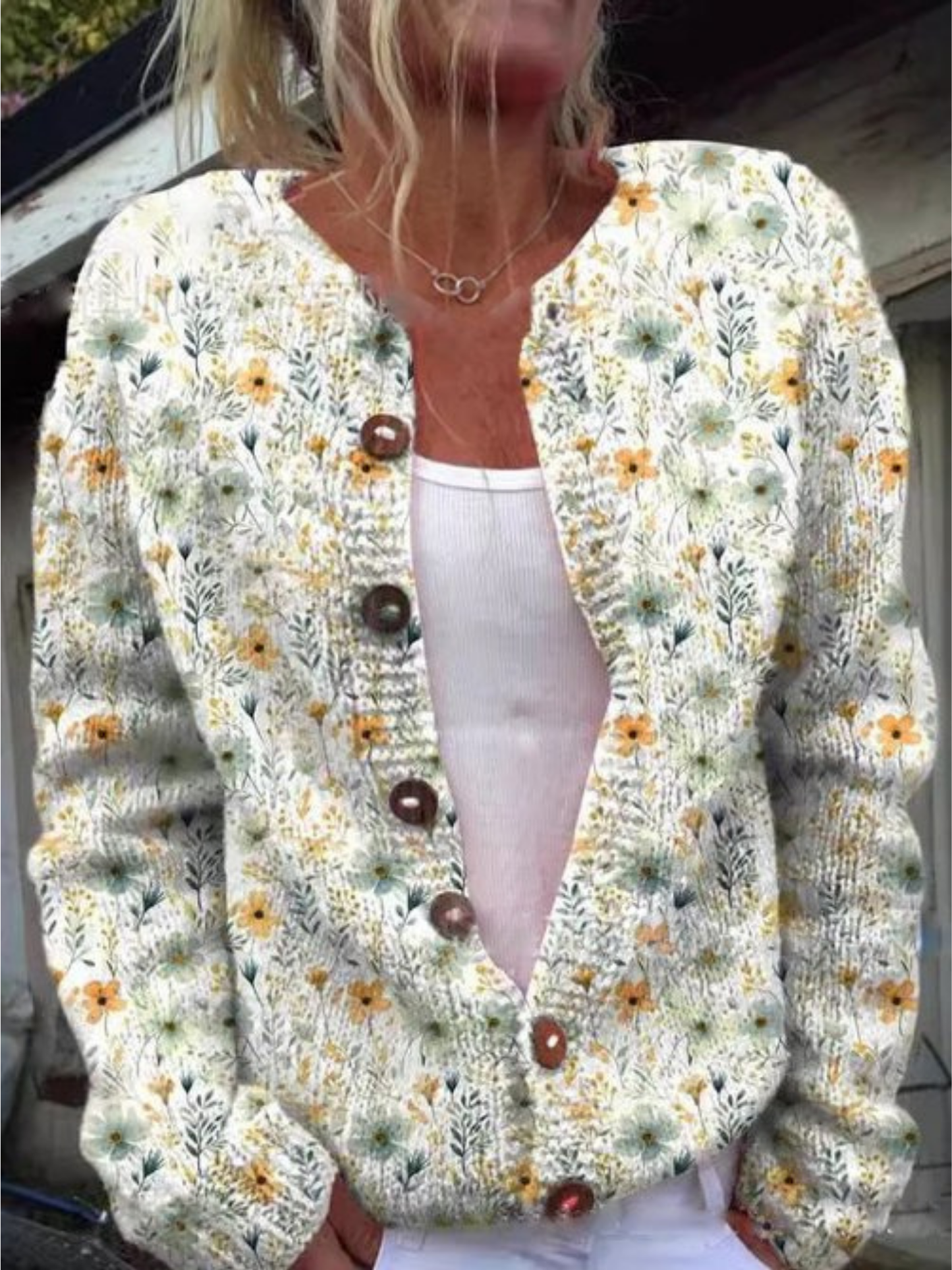 Women's Knit Cardigan  | Floral Pattern 1