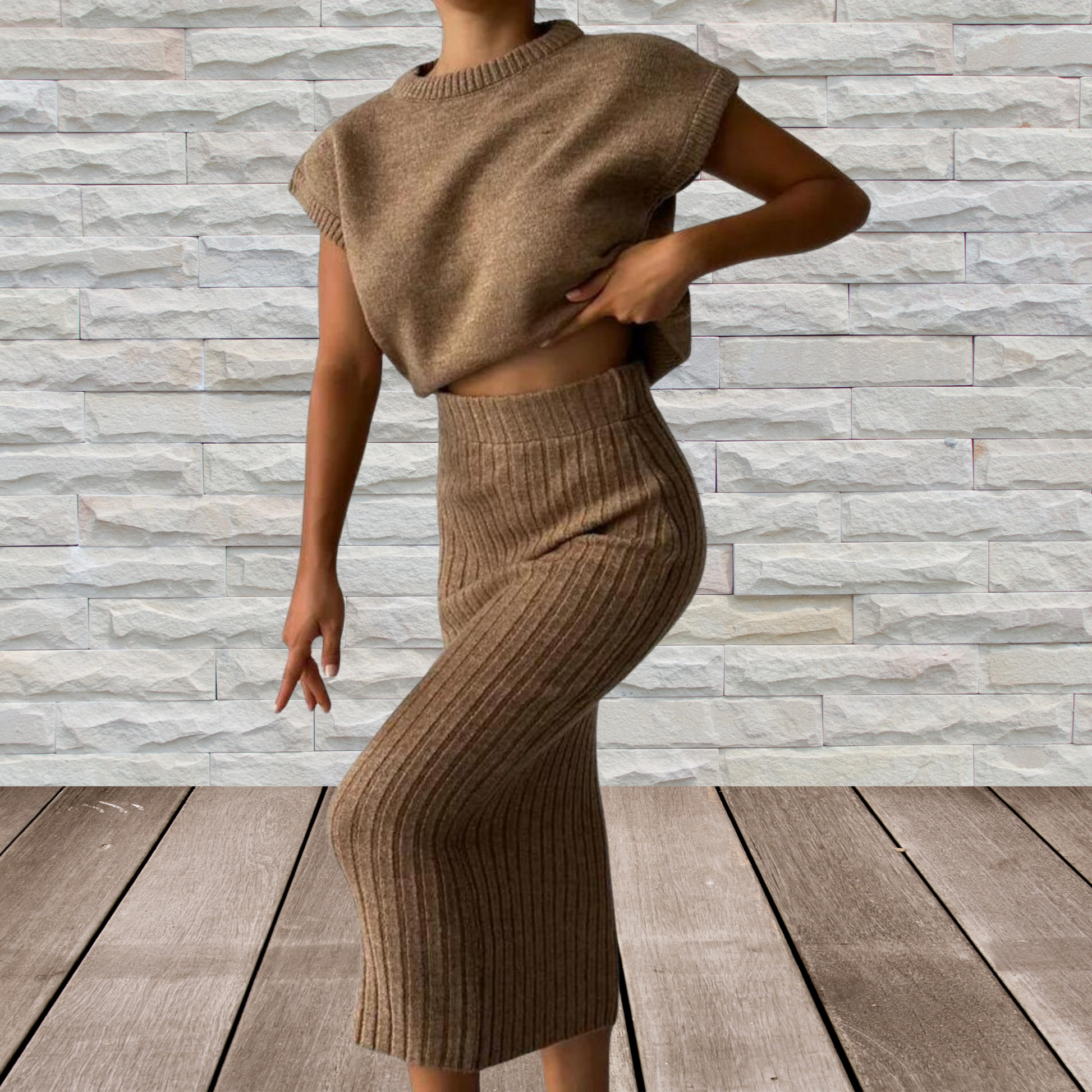 Women's Loungewear Set - Soft Sleeveless Top and Skirt for Comfort | Brown