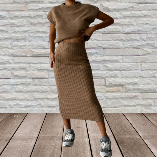 Women's Loungewear Set - Soft Sleeveless Top and Skirt for Comfort | Brown 2
