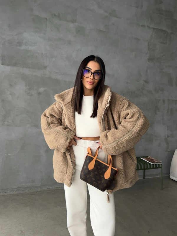 Oversized Sherpa Fleece Jacket for Women | Winter | Brown