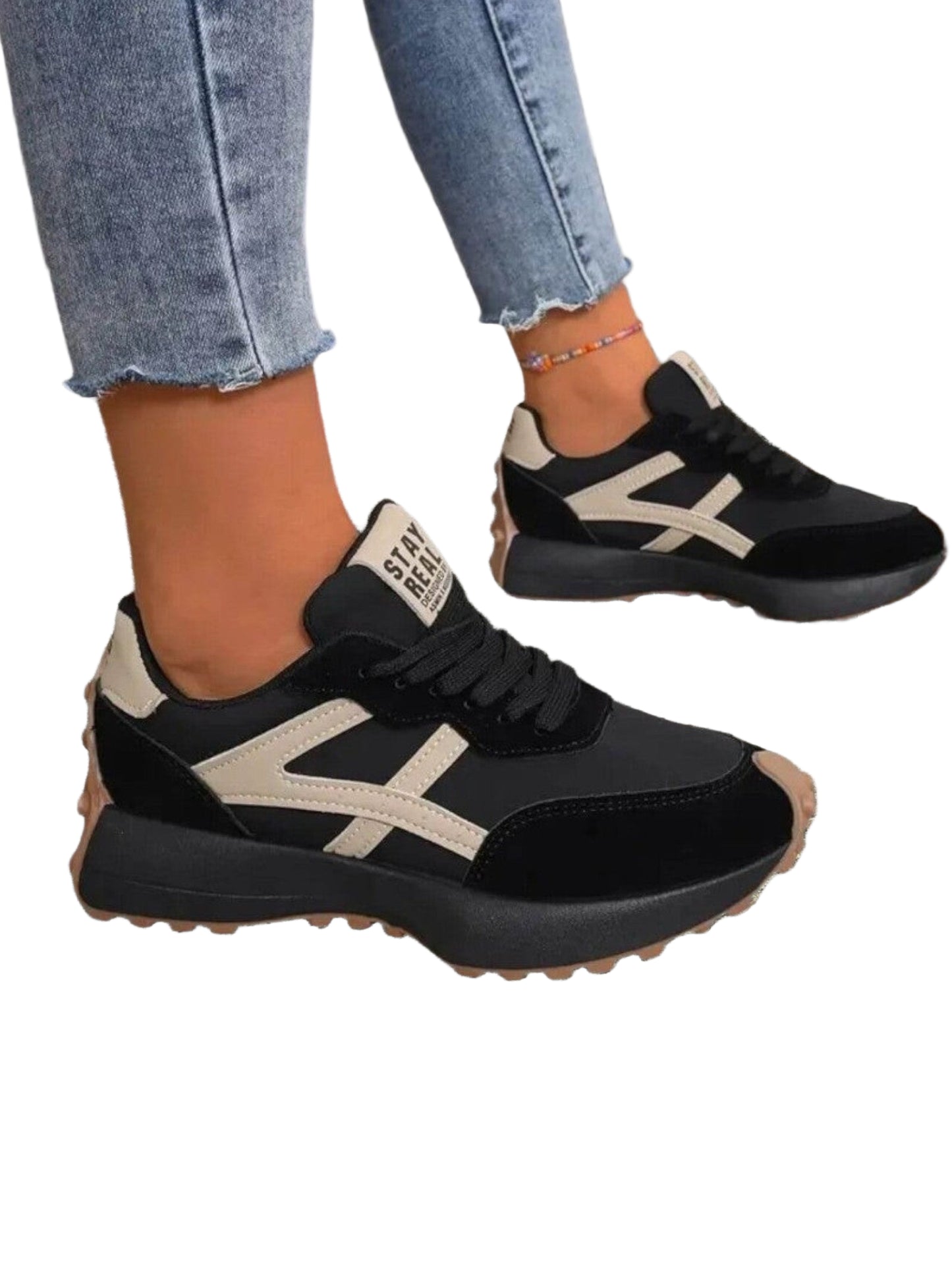 Women’s Running Shoes with Breathable Upper and Supportive Cushioning Sole | Beige/Black