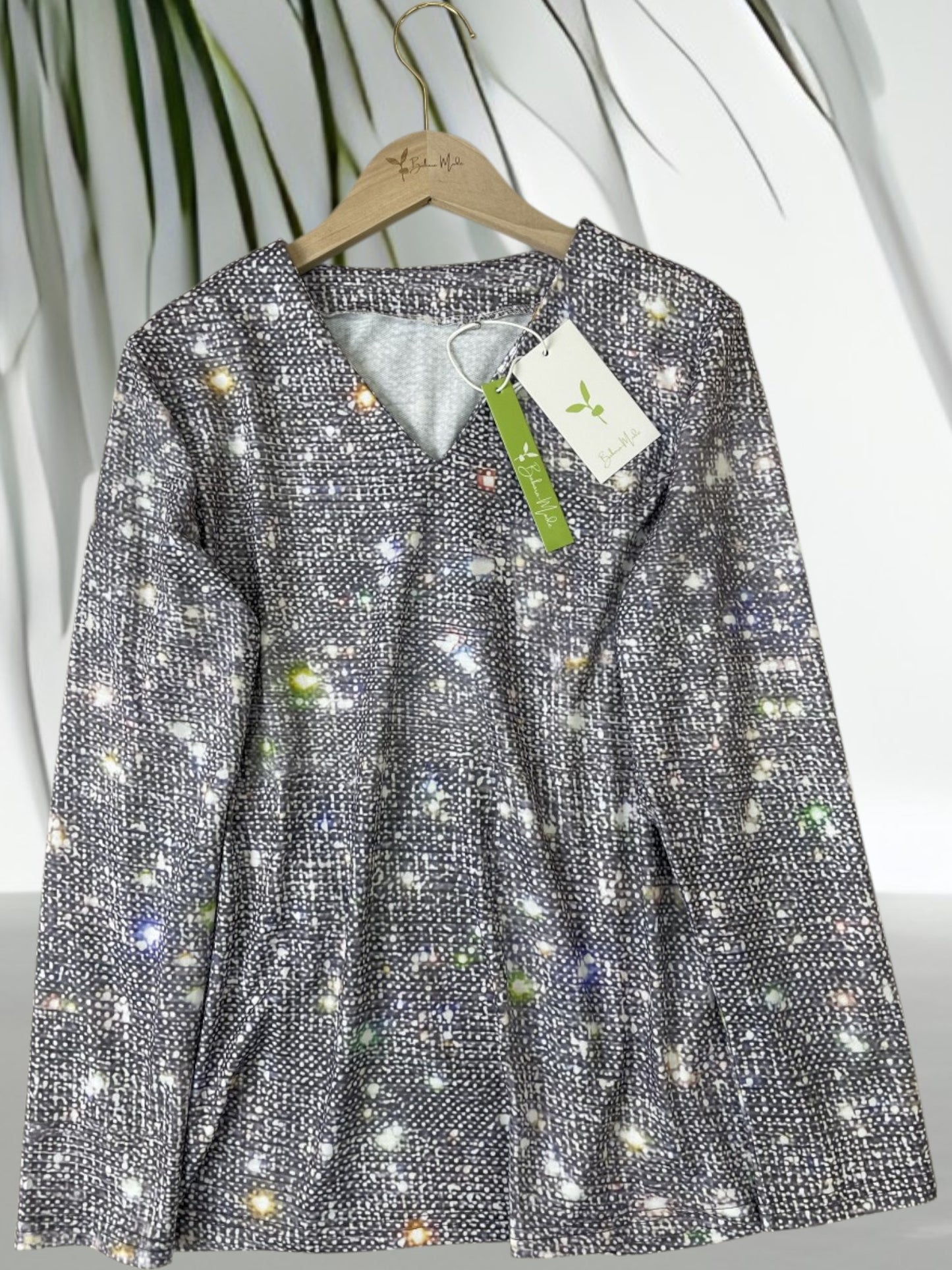 Women's Sequin Blouse with Long Sleeves – Glittery Top | Gray 1