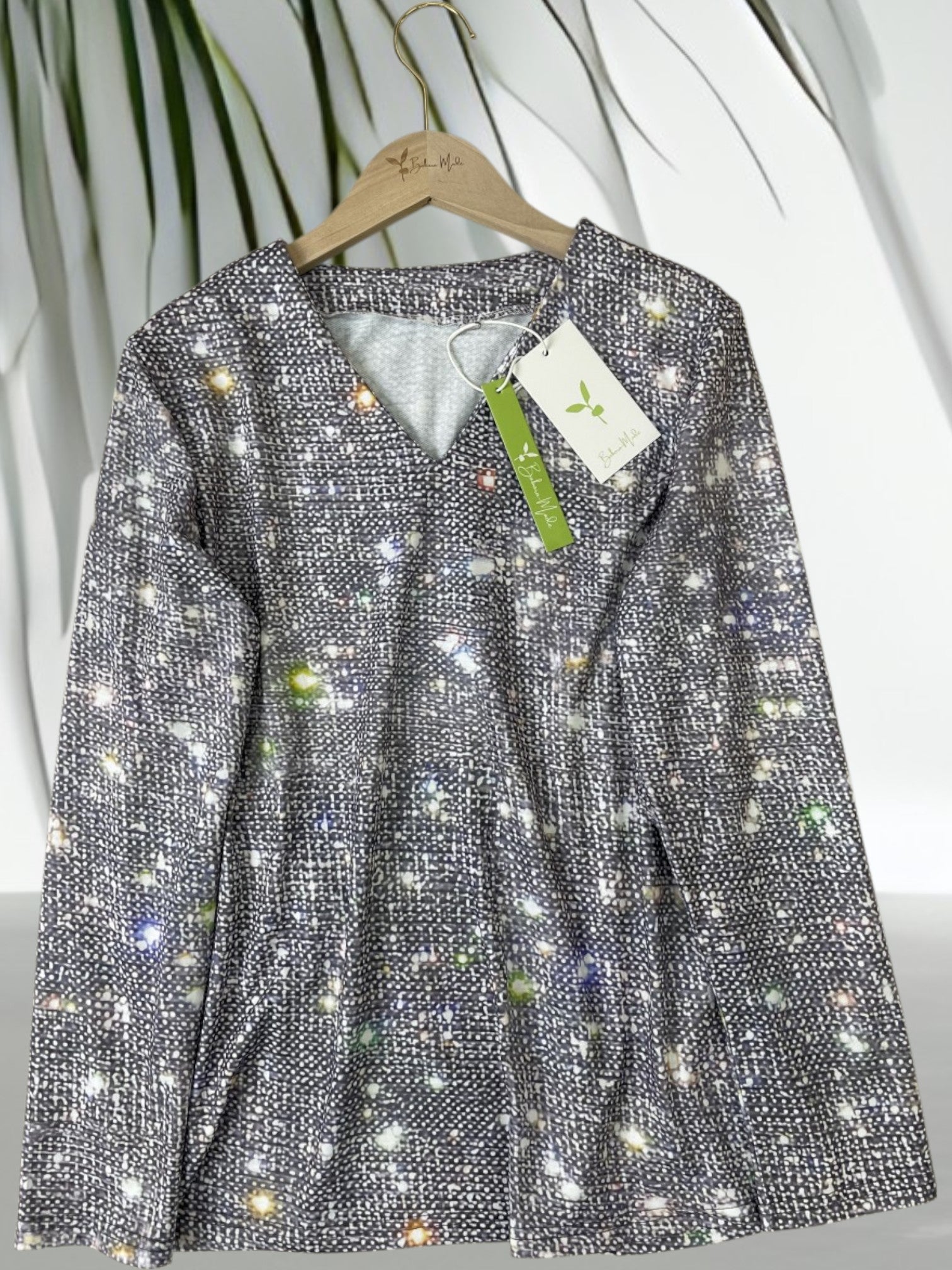 Women's Sequin Blouse with Long Sleeves – Glittery Top | Gray 1