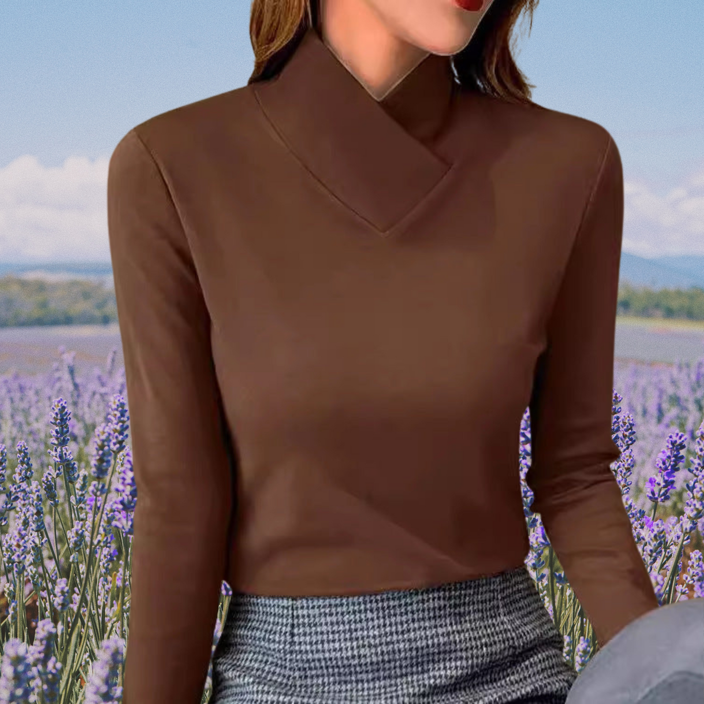 Women's Slim Fit Breathable Cotton Turtleneck Sweater with Long Sleeves | Brown