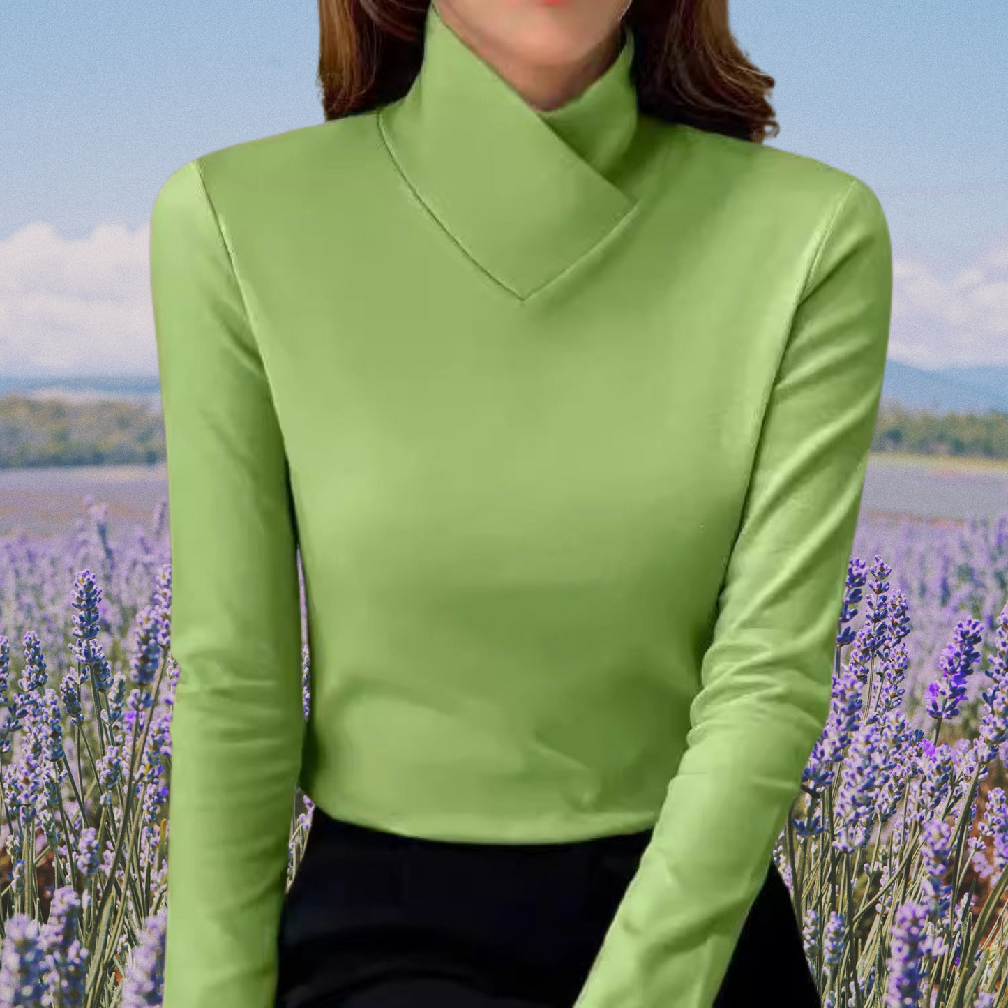 Women's Slim Fit Breathable Cotton Turtleneck Sweater with Long Sleeves | Green