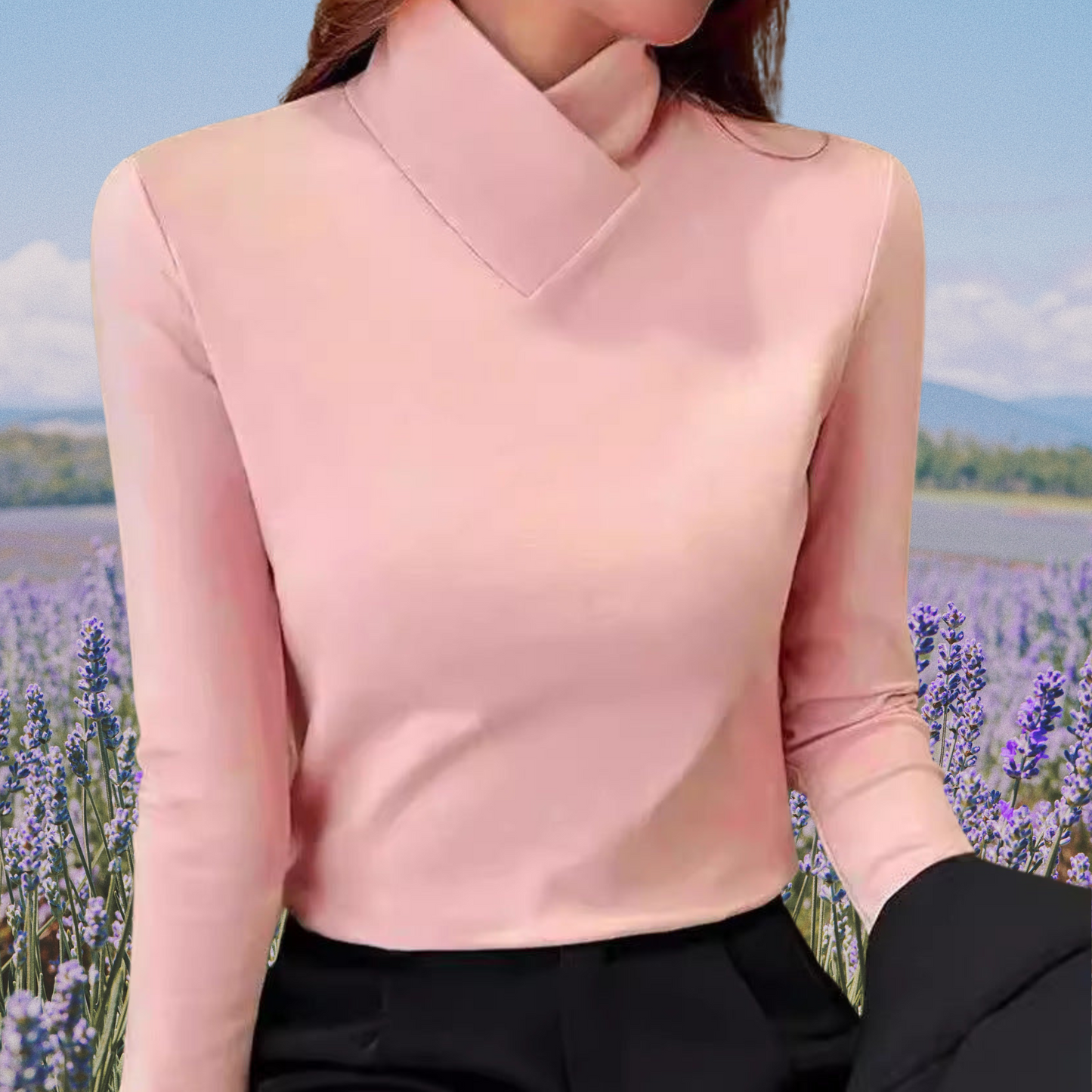 Women's Slim Fit Breathable Cotton Turtleneck Sweater with Long Sleeves | Pink