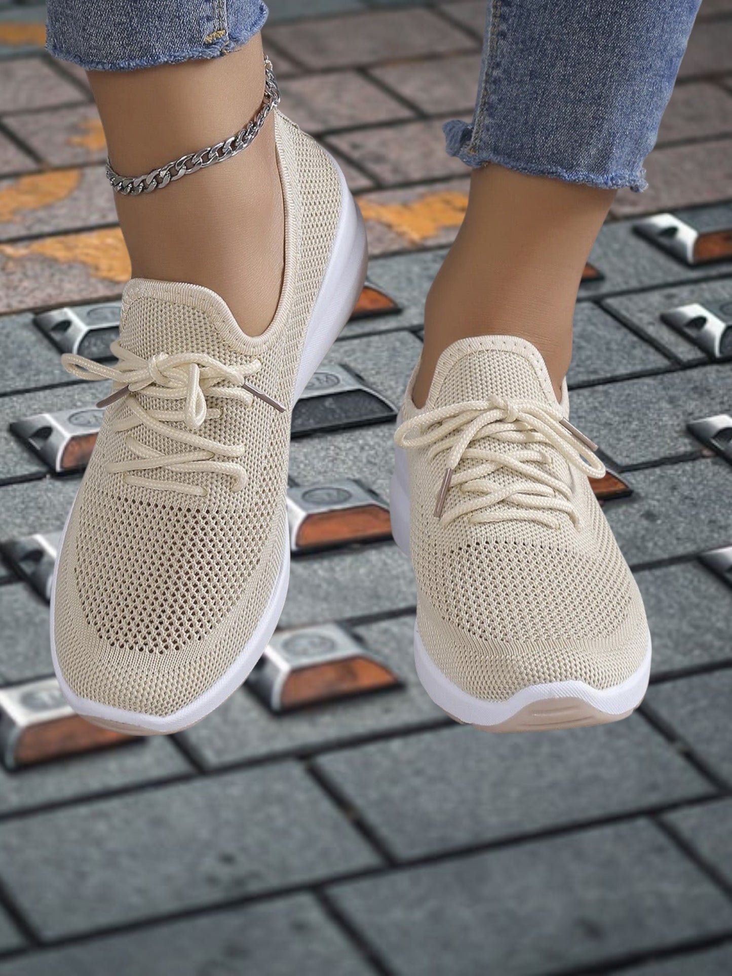 Women's Sneakers with Memory Foam Arch Support, Breathable Design | Beige 