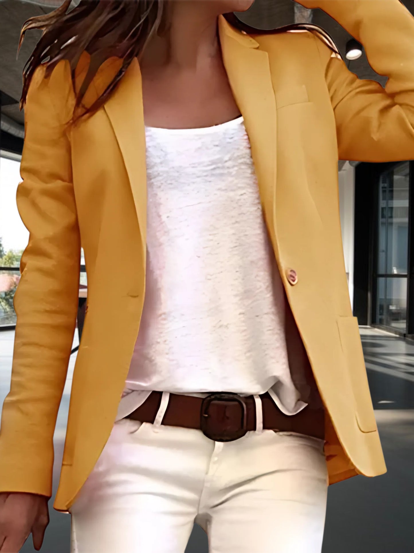 Women's Tailored Fit Blazer with one button closure | Yellow