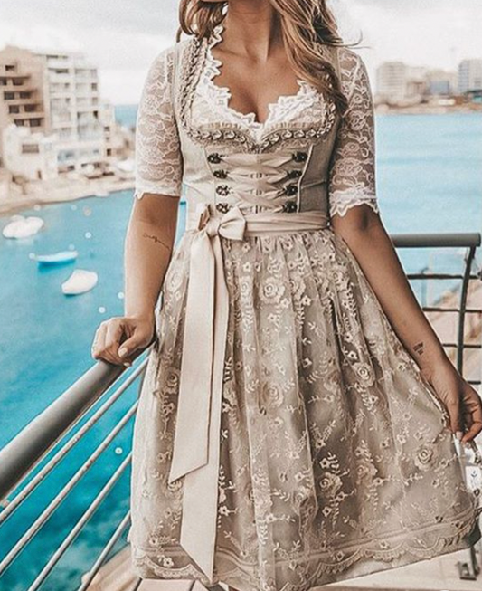 Traditional Dirndl Dress | Lace-Up Bodice | Oktoberfest Outfit