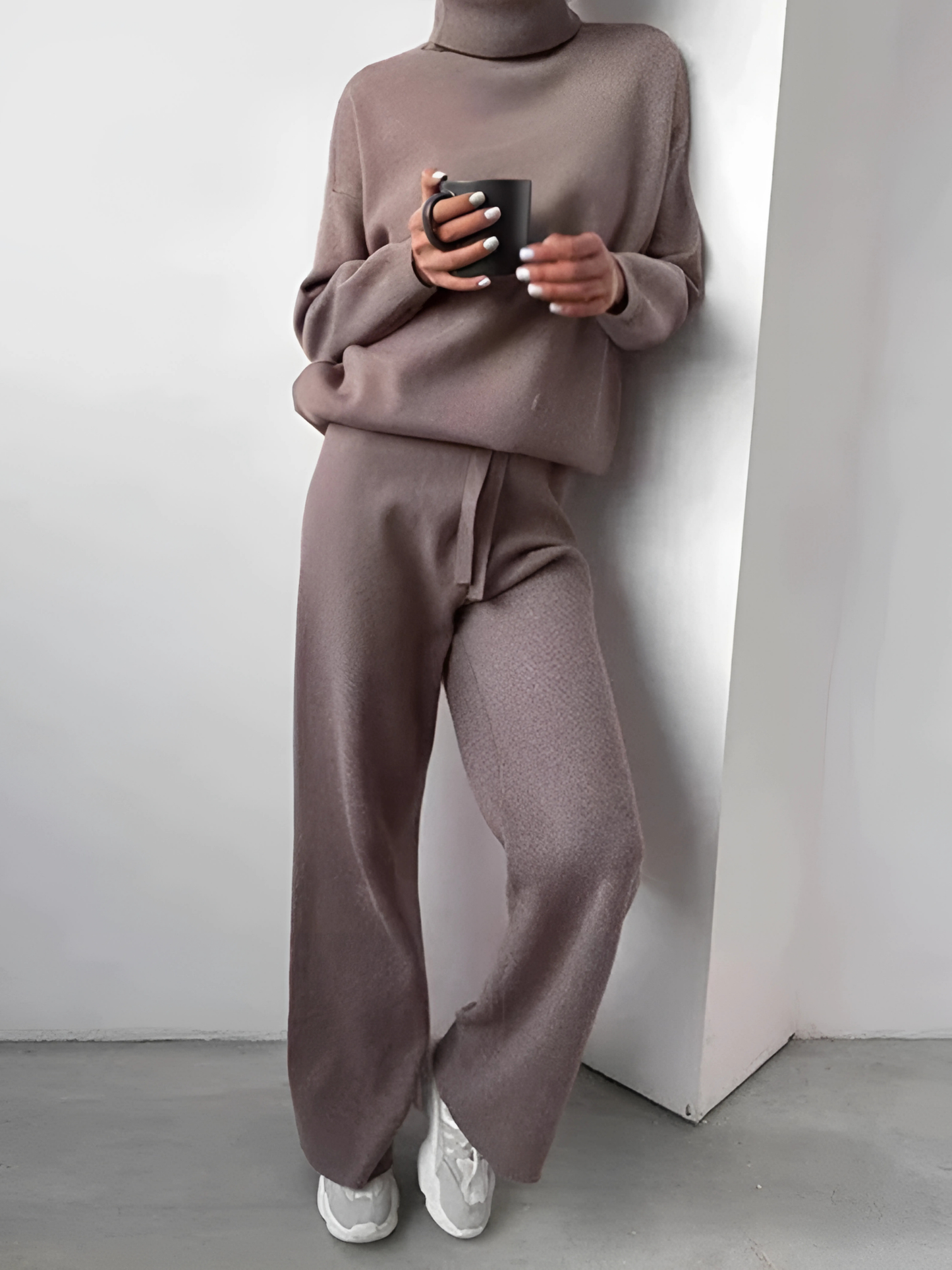 Women's Turtleneck Lounge Set | Soft Cotton | Brownish-grey