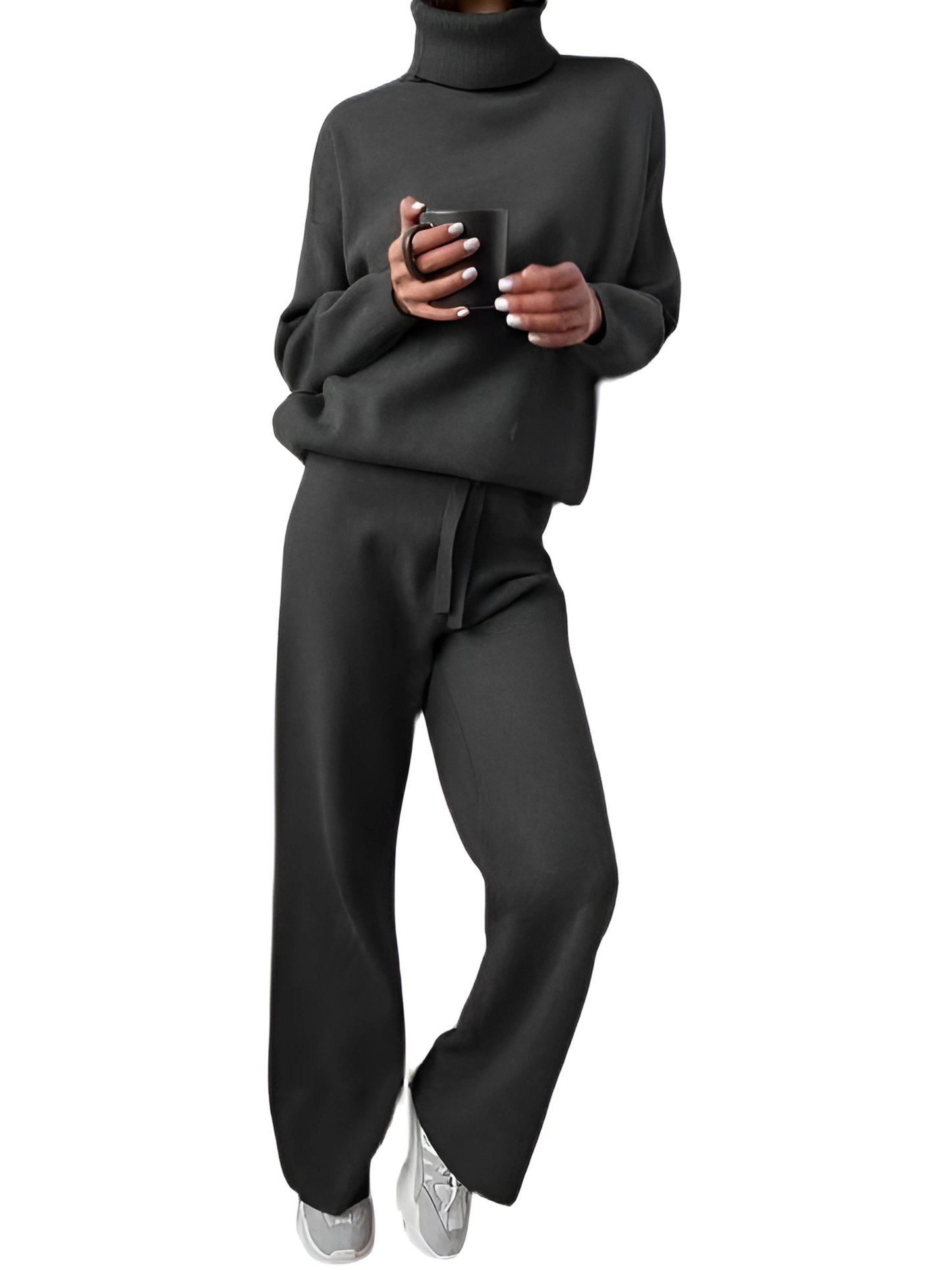 Women's Turtleneck Lounge Set | Soft Cotton | Dark grey