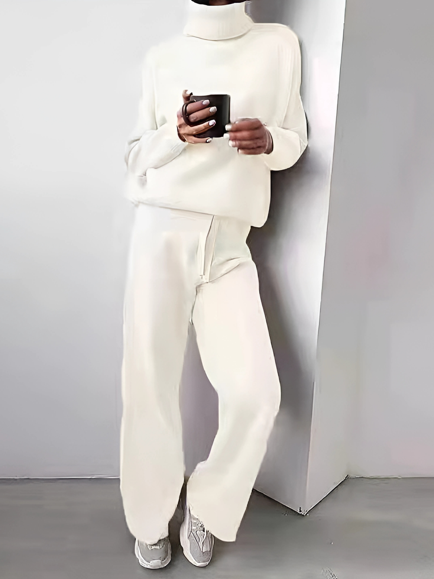 Women's Turtleneck Lounge Set | Soft Cotton | White